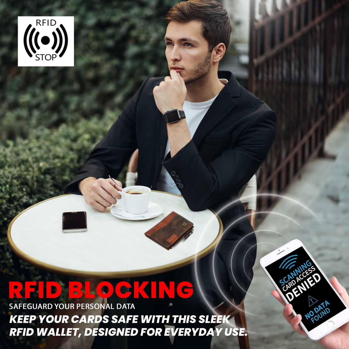Storite RFID Blocking Men’s Bifold Zipper Wallet – Slim Wallet with Card Slots and Coin Pocket (Coffee)