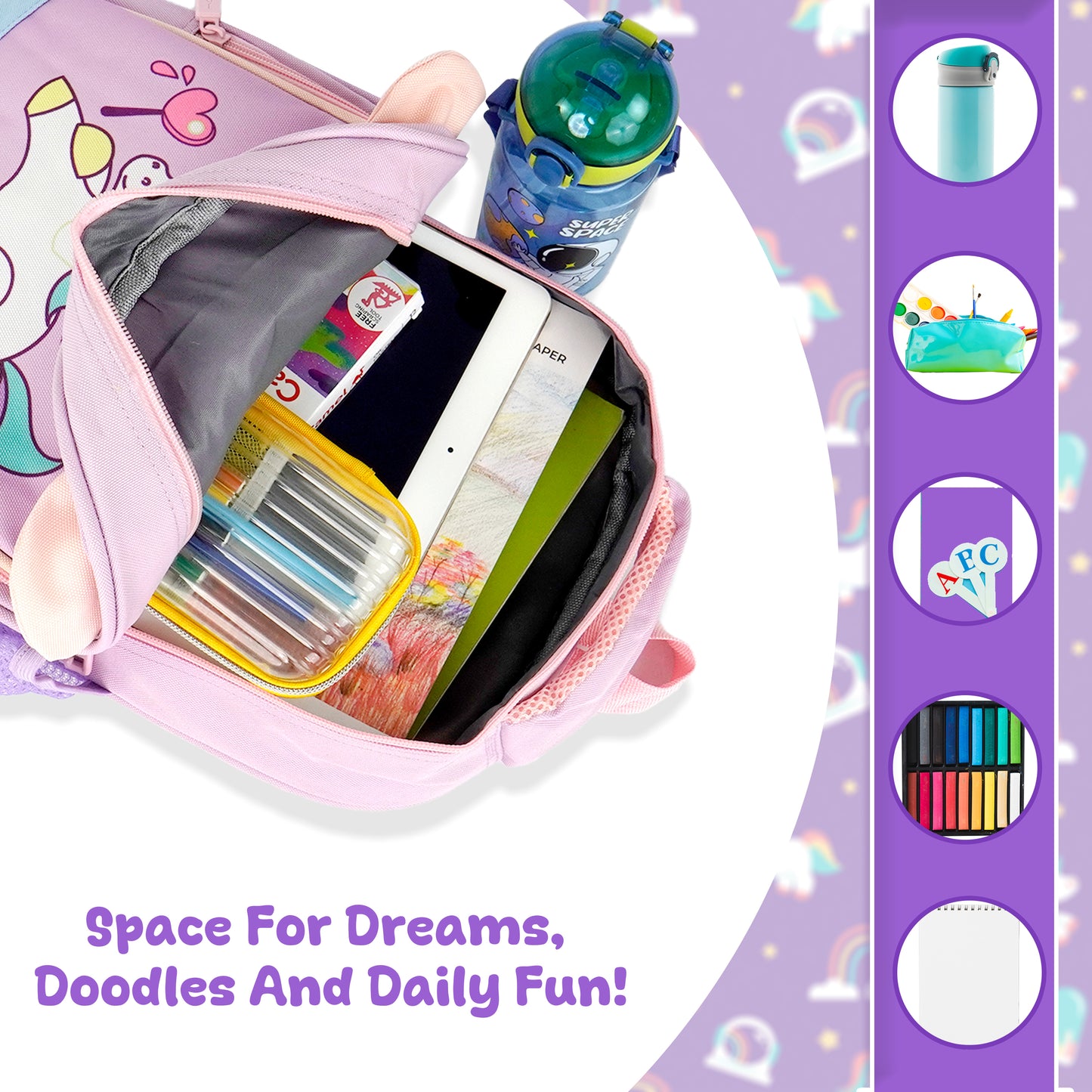 Storite Unicorn School Backpack for Girls – Cute Cartoon Design, Lightweight Kids School Bag for for 2 to 4 years old Girls, 35x26x15 CMs, Pink
