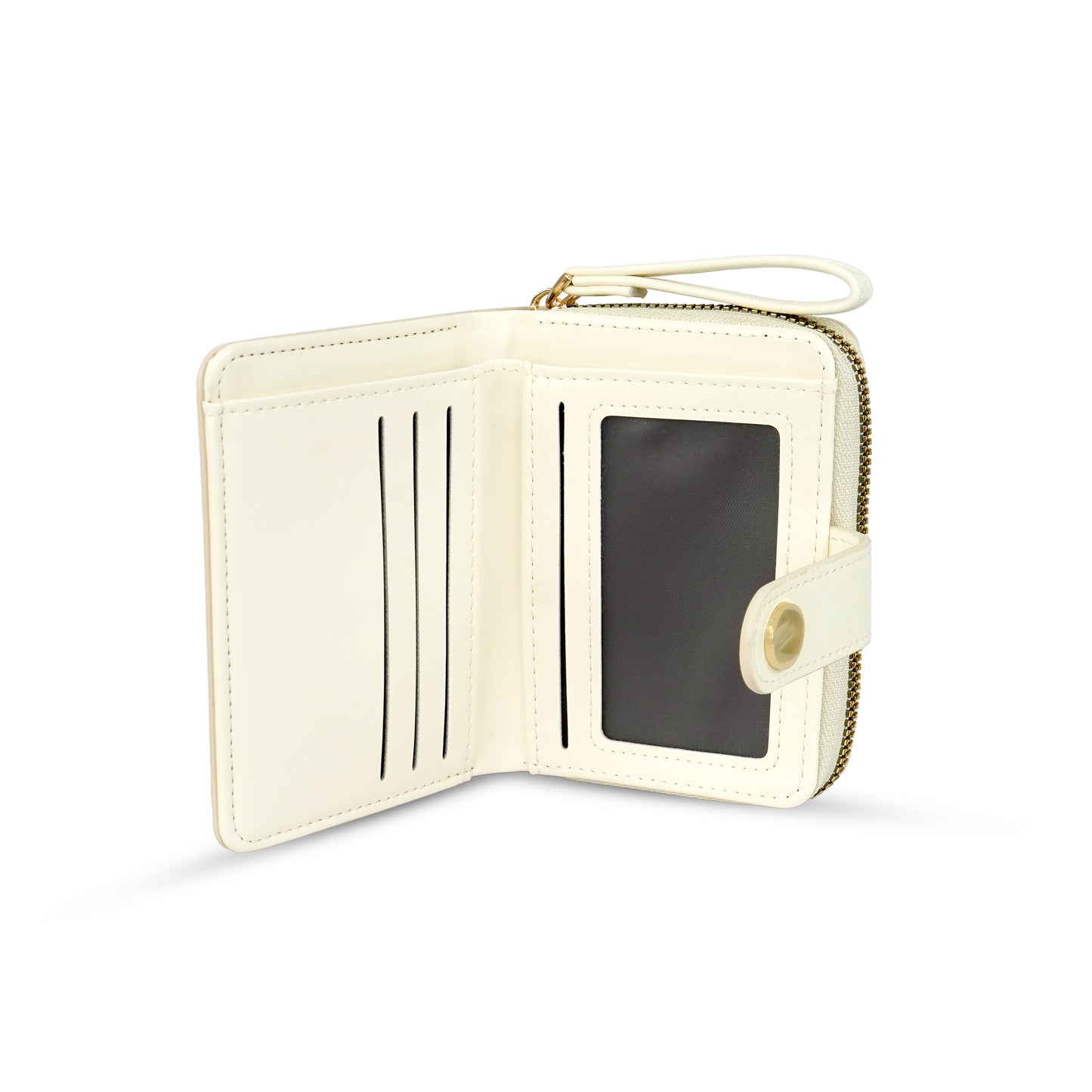 Storite Women's Stylish Compact Leather Wallet 5 Card Slots,1 ID Window, Ladies Mini Purse Money Pocket with Zipper Closure - Apricot