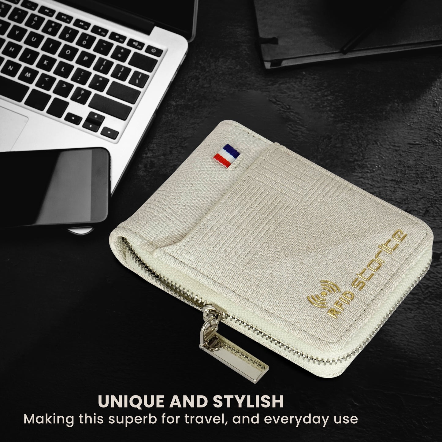 Storite RFID PU Leather 9 Slot Vertical Credit Debit Card Holder Money Wallet Zipper Coin Purse for Men Women (Beige,11.5 x 2 x 8 Cm)