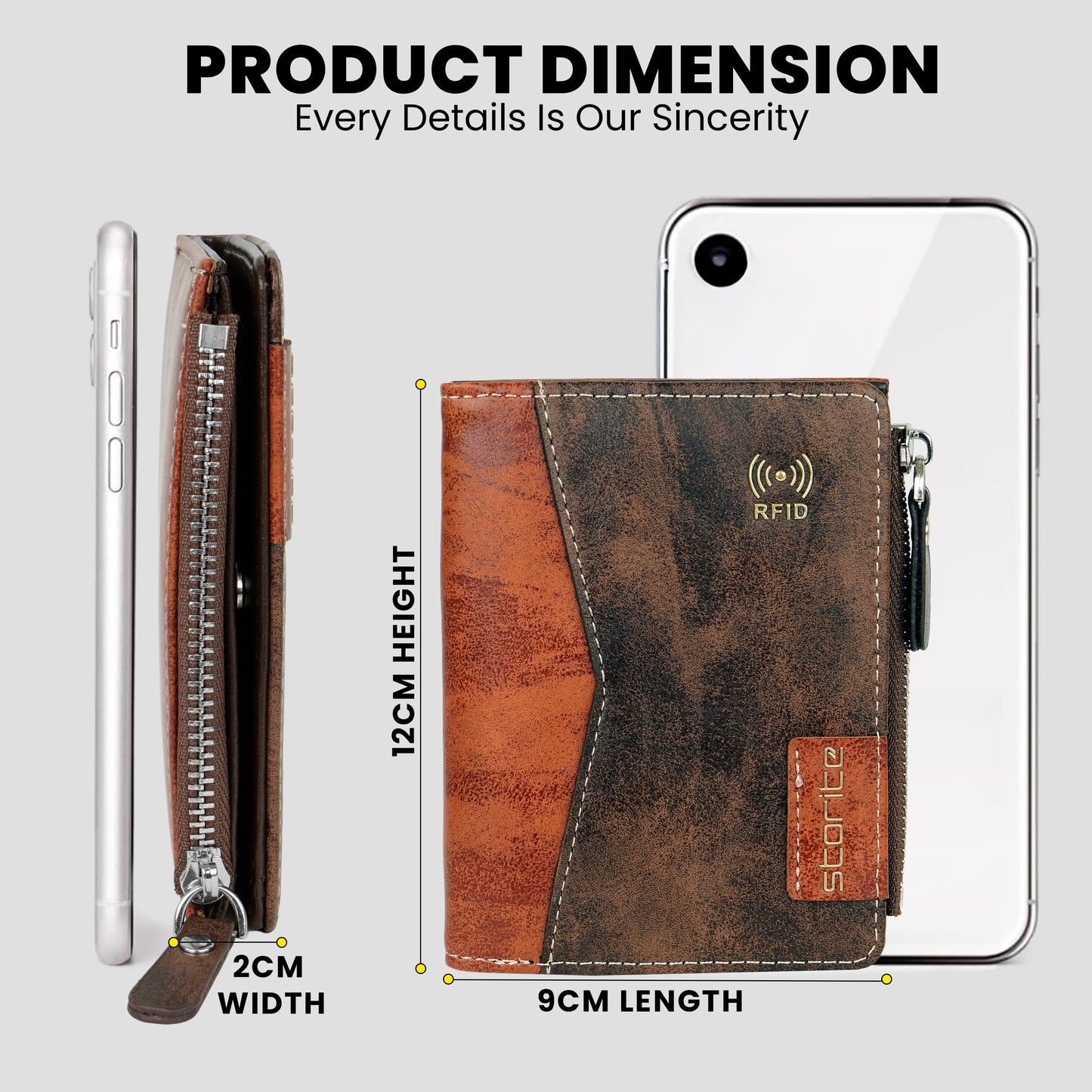 Storite RFID Blocking Men’s Bifold Zipper Wallet – Slim Wallet with Card Slots and Coin Pocket (Coffee)