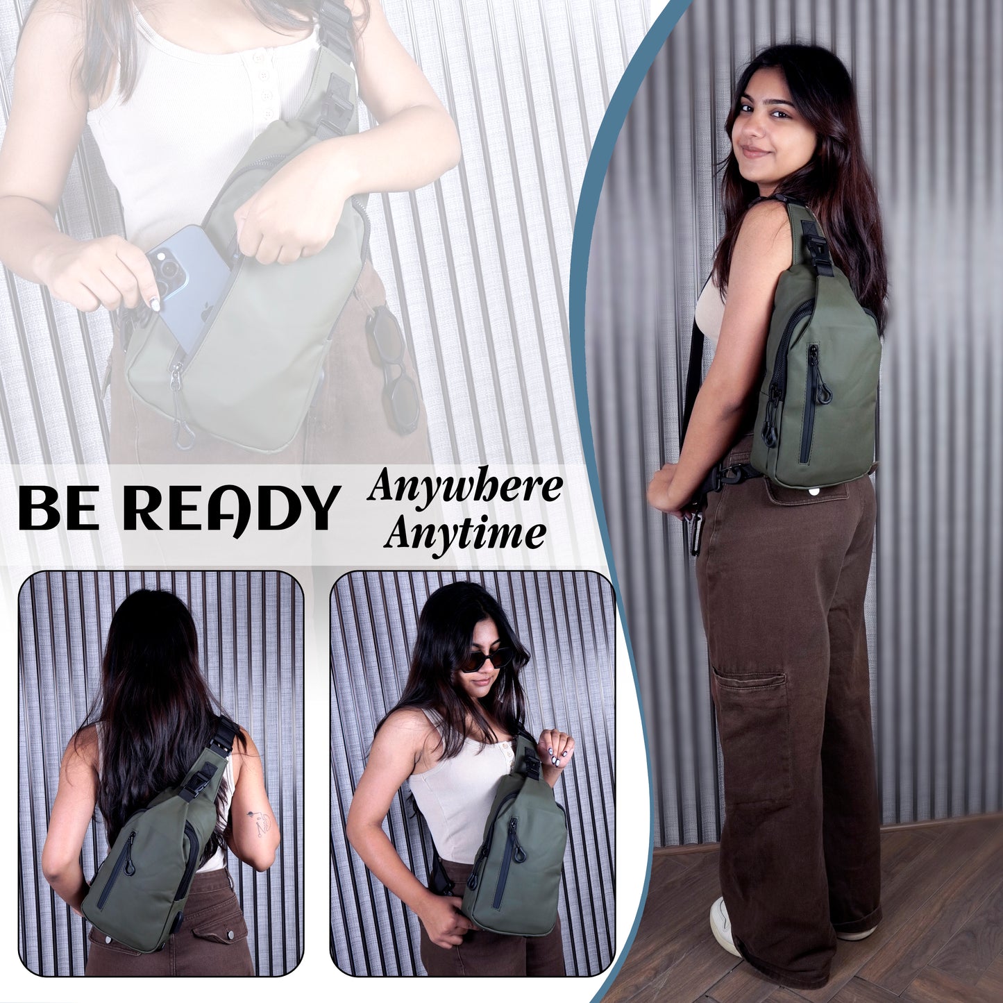 Storite Stylish Crossbody Sling Bag for Men & Women, Anti-Theft Chest Bag with USB Charging Port, Messenger Bags, Casual Shoulder Bag - Olive