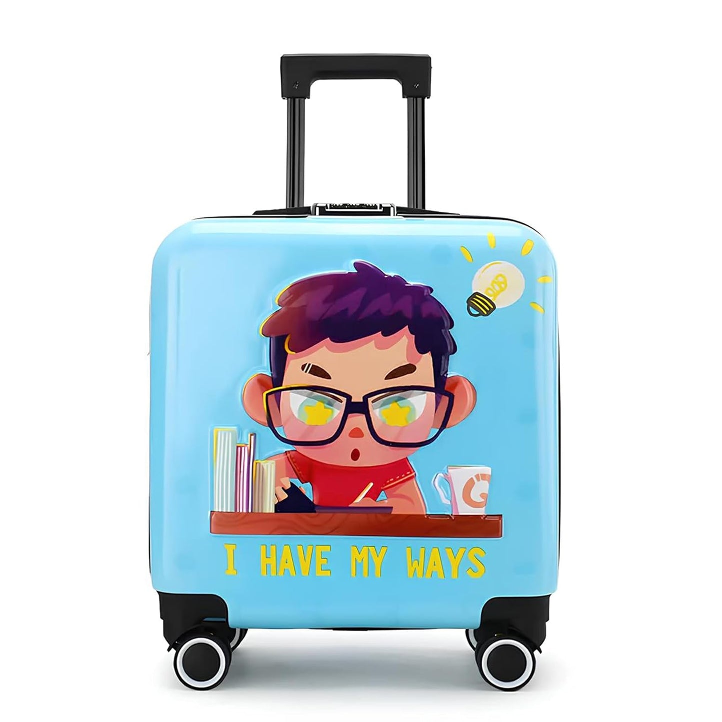 Storite 20 Inches Kids Polycarbonate Trolley Bag - Blue Cartoon Print