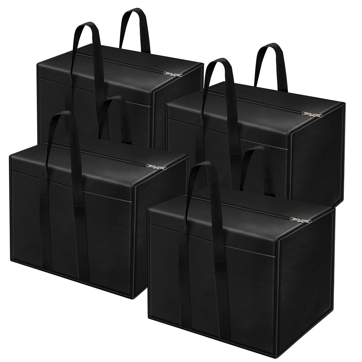 Storite 4 Pack 85L Moisture-Proof Nylon Underbed Storage Bags with Zipper & Handles - Ideal for Clothing, Toys, Stationery - Black