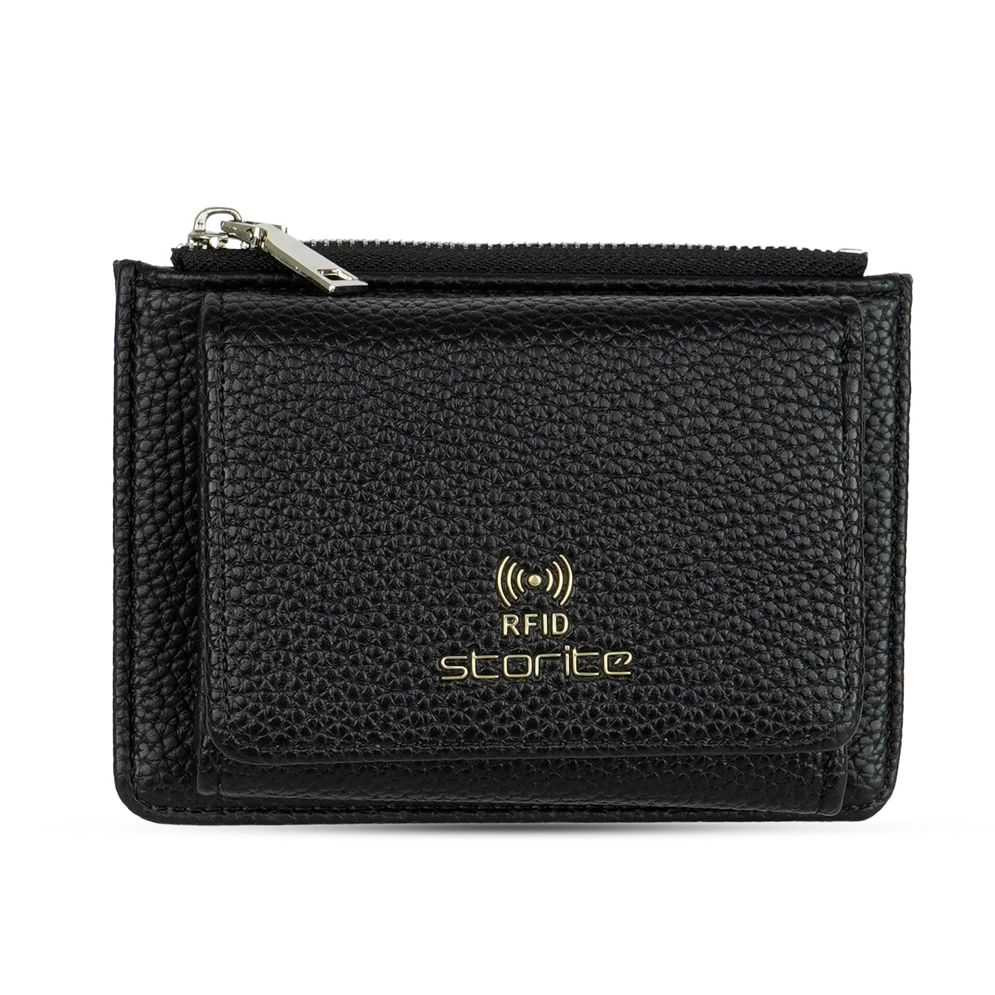 Storite Zipper Wallet for Women with RFID Protection – Elegant & Compact Design & Easy to Fit in Pocket,5 Card Slots,1 ID Window Mini Purse Money Pocket with Button Closure - Black