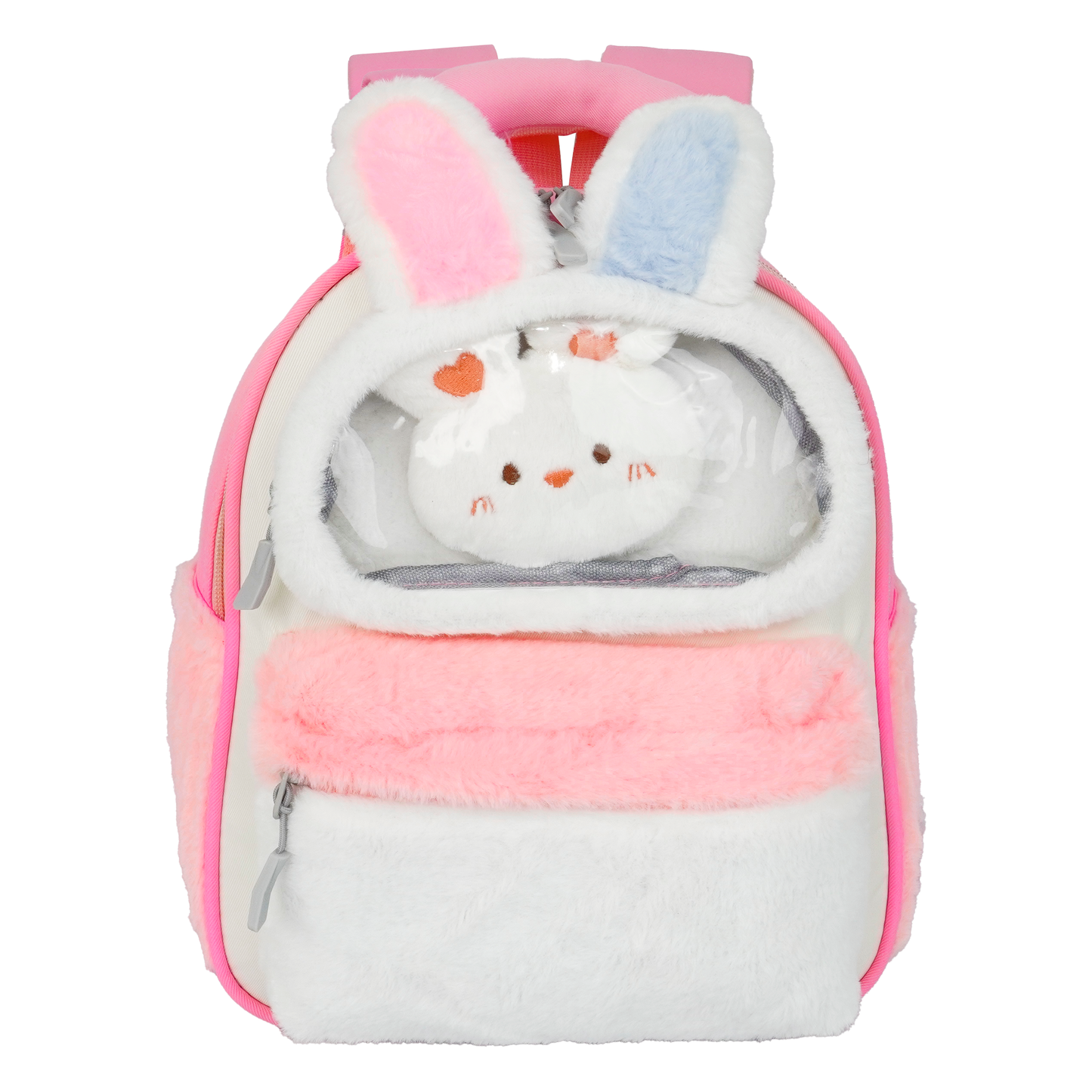 Storite Plush Bunny Ears Kids Backpack – Soft & Cute School Bag for Kindergarten & Preschool – White & Pink