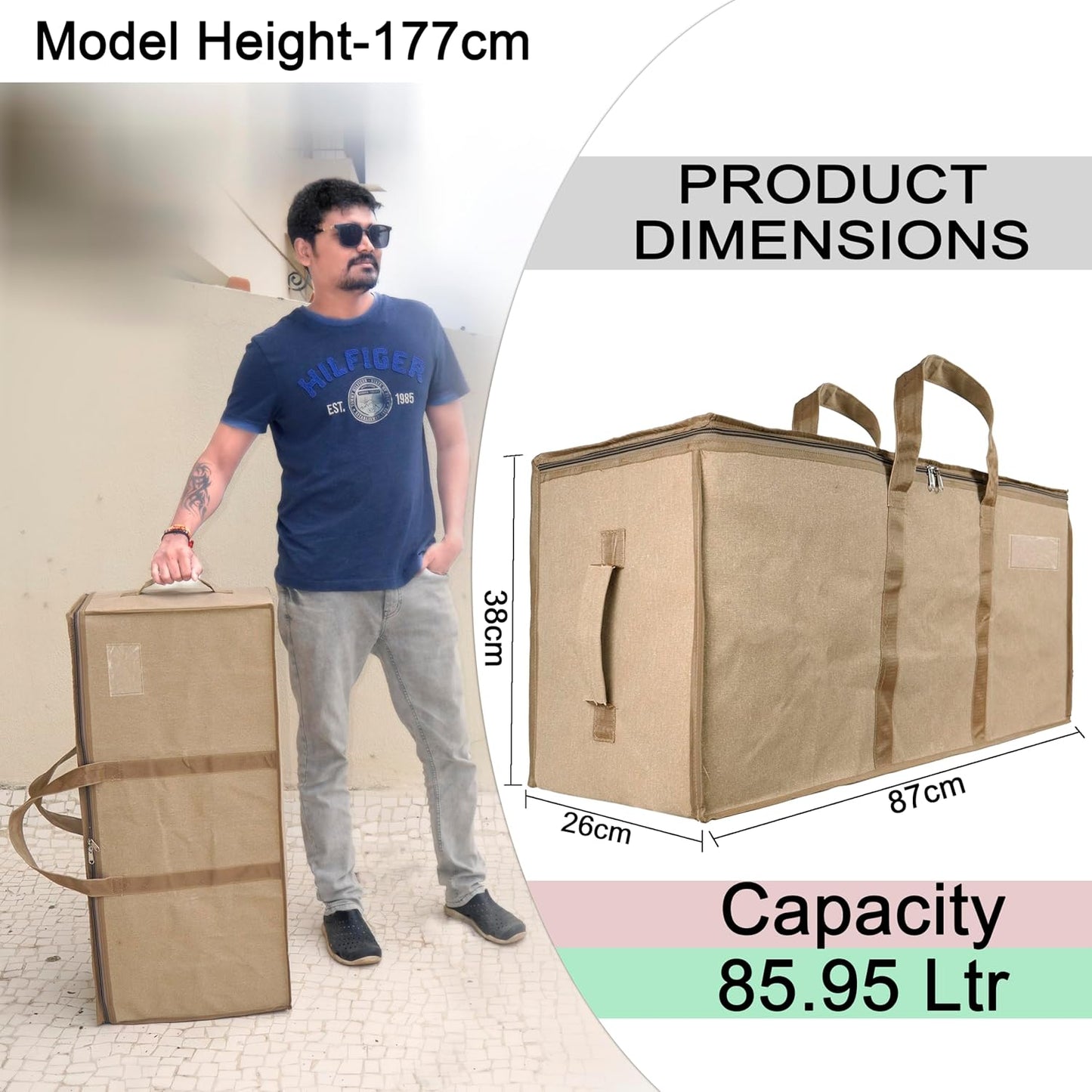 Storite Multi-Purpose Heavy Duty 90L Canvas Underbed Storage Bag - Moisture Proof, Jumbo Size for Toys, Blankets, Paper, and Clothes - Cream