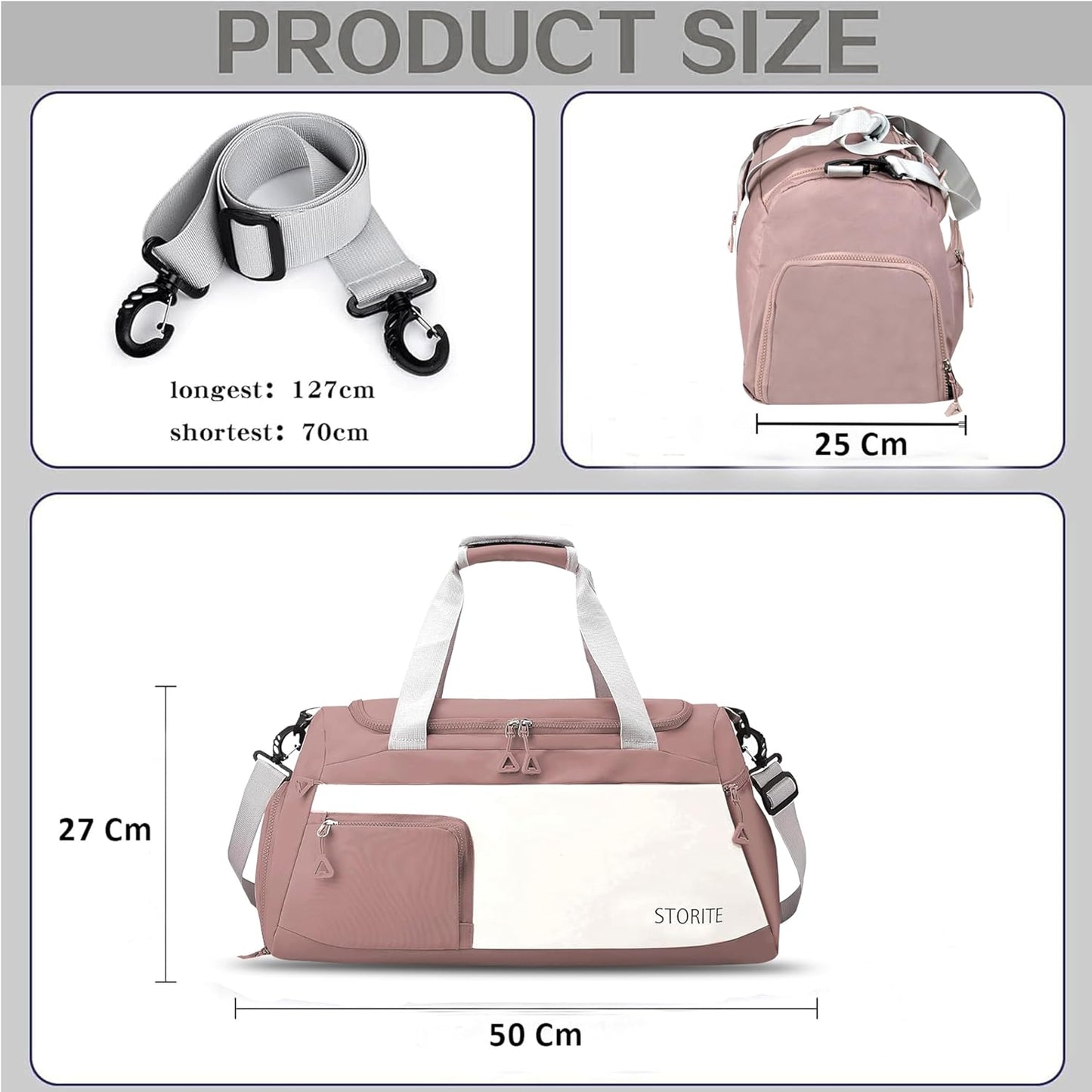 Storite 50 CM Nylon Travel Duffle Bag with Wet Pocket & Shoe Compartment for Women - Deep Pink