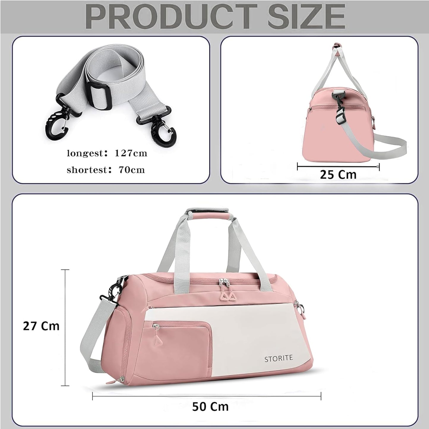 Storite 50 CM Nylon Travel Duffle Bag with Shoe Compartment & Wet Pocket for Women - Light Pink