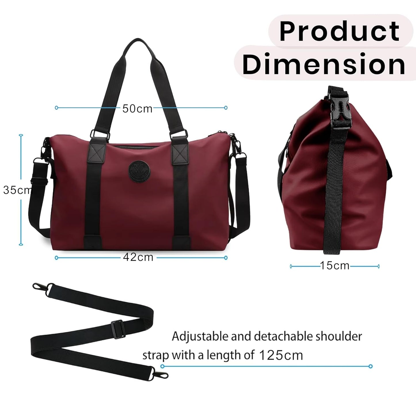 Storite Nylon 35 cm Women's Travel Duffle Bag with Wet Pocket, Trendy Weekender Shoulder Bag - Red Wine