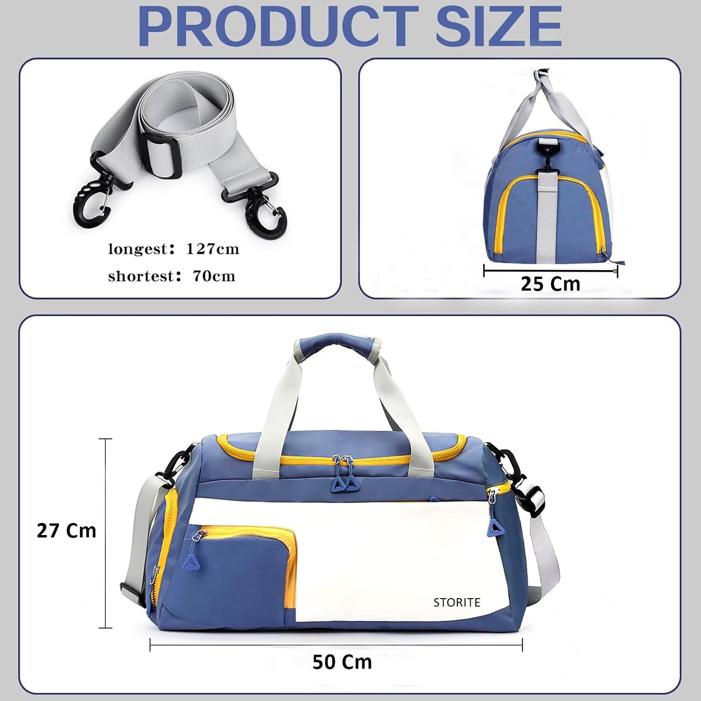 Storite 50 CM Nylon Travel Duffle Bag for Men & Women with Shoe Compartment & Wet Pocket - Blue