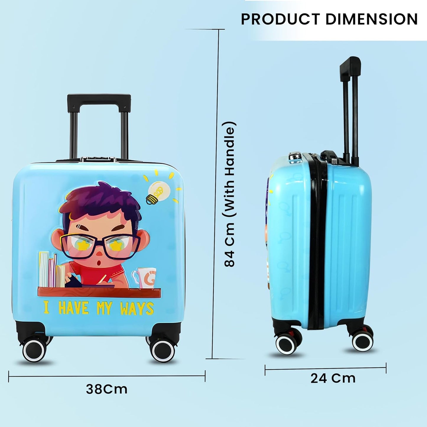 Storite 20 Inches Kids Polycarbonate Trolley Bag - Blue Cartoon Print