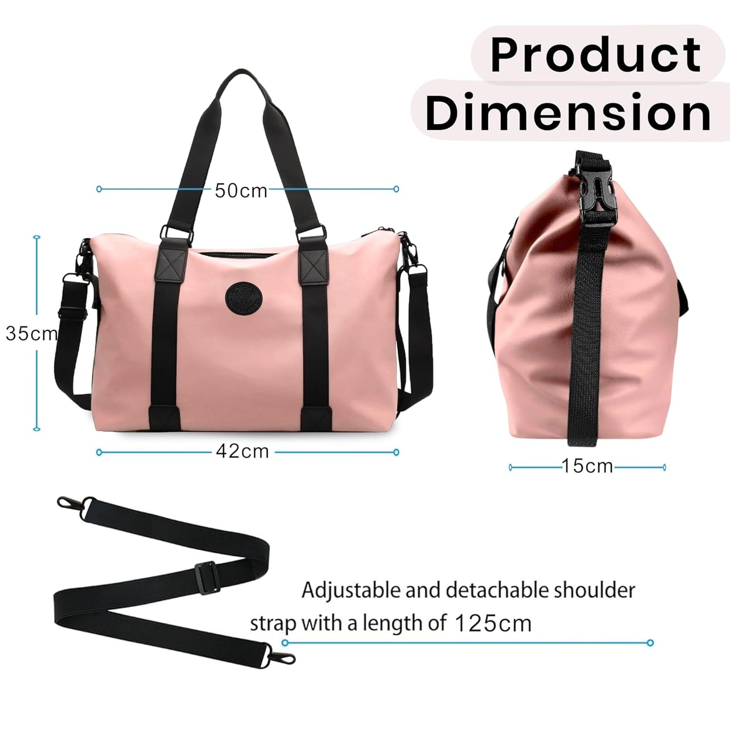 Storite 35cm Nylon Sports Duffle Bag for Women, Travel, Weekender, and Overnight Luggage with Wet Pocket - Pink