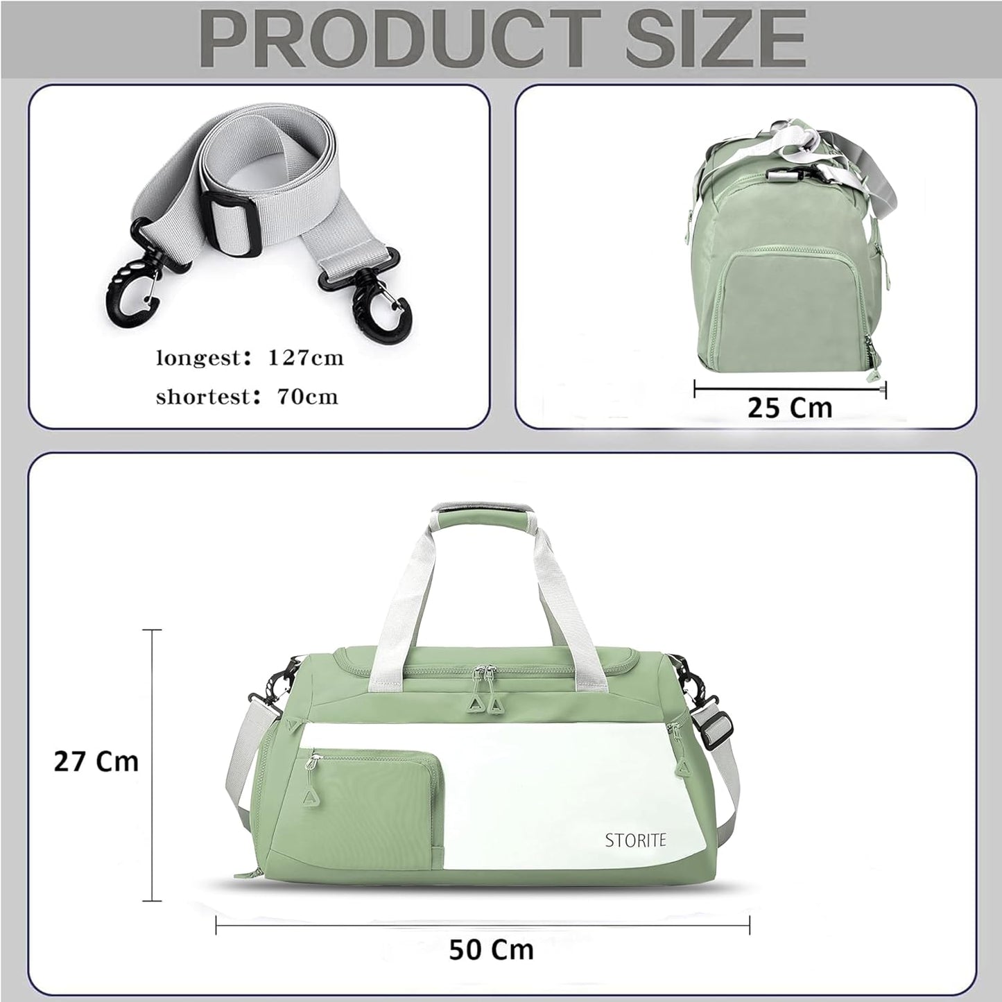 Storite 50 CM Nylon Travel Duffle Bag for Men & Women with Wet Pocket & Shoe Compartment - Green