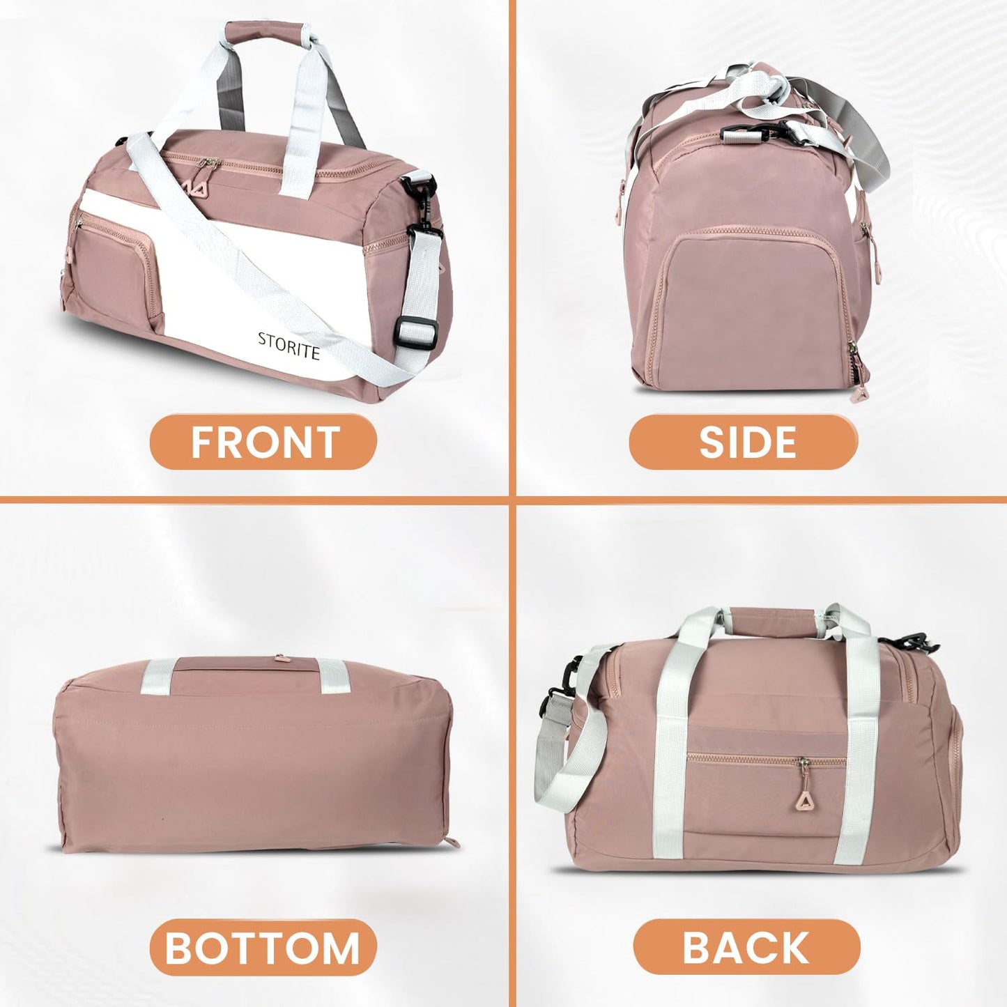 Storite 50 CM Nylon Travel Duffle Bag with Wet Pocket & Shoe Compartment for Women - Deep Pink
