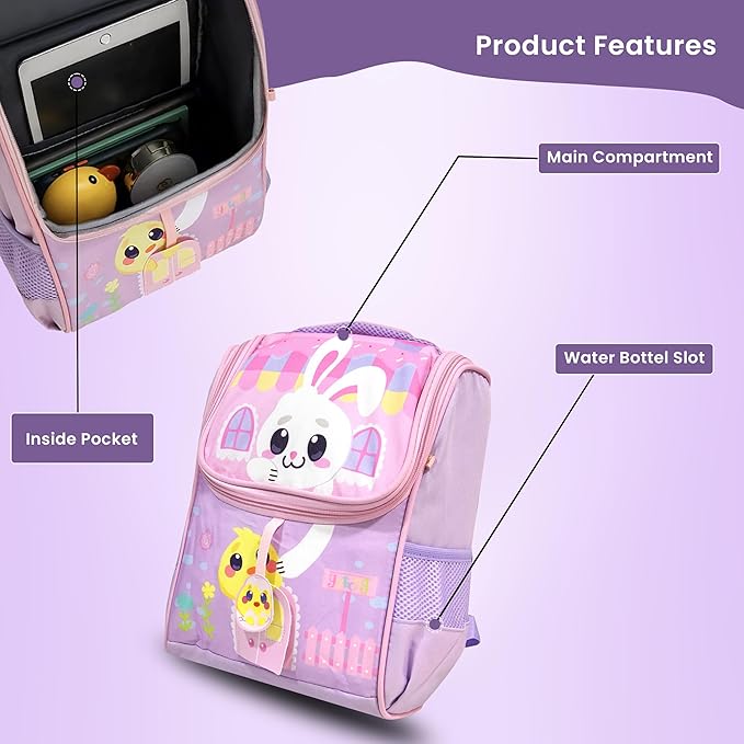 Storite Pink Rabbit Backpack for Girls - Durable & Stylish Kids' School Bag
