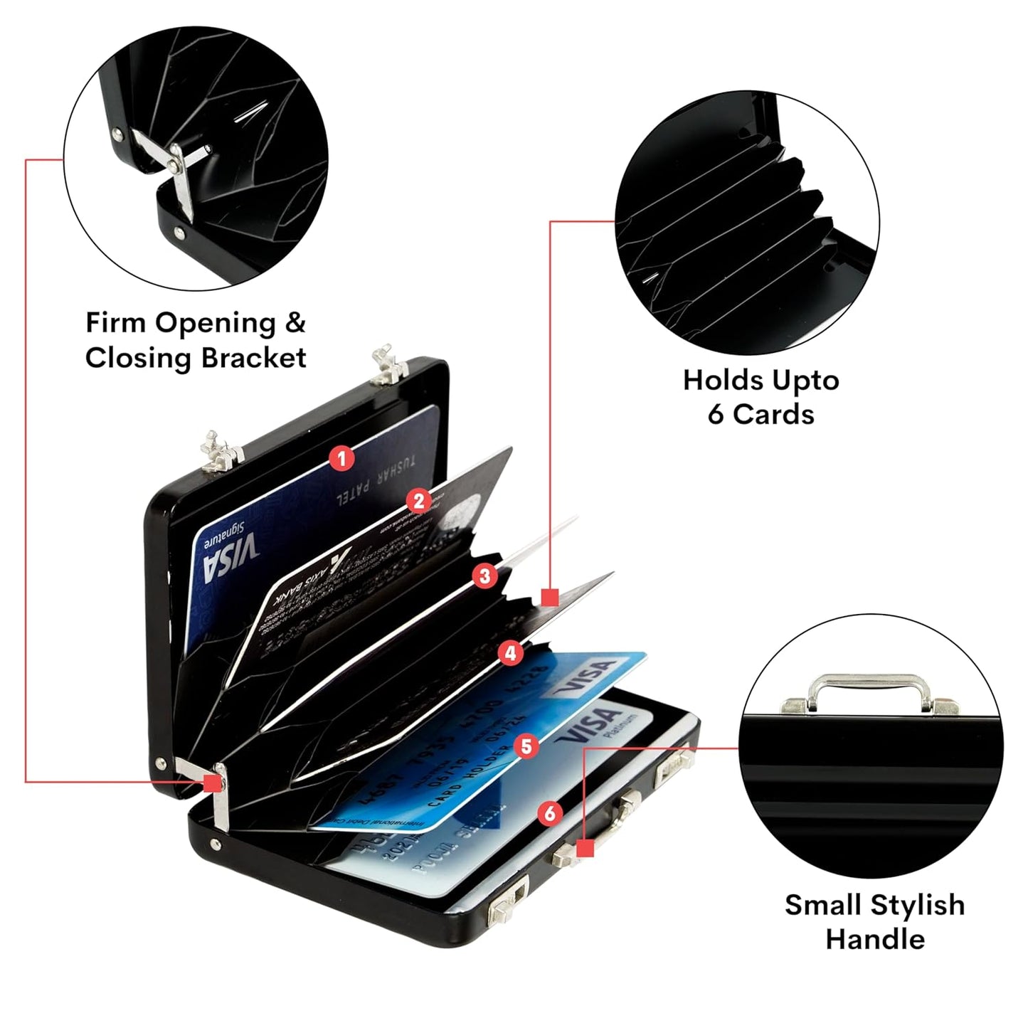 Storite RFID 6-Slot Aluminum Card Holder - Black, Waterproof Wallet for Men & Women