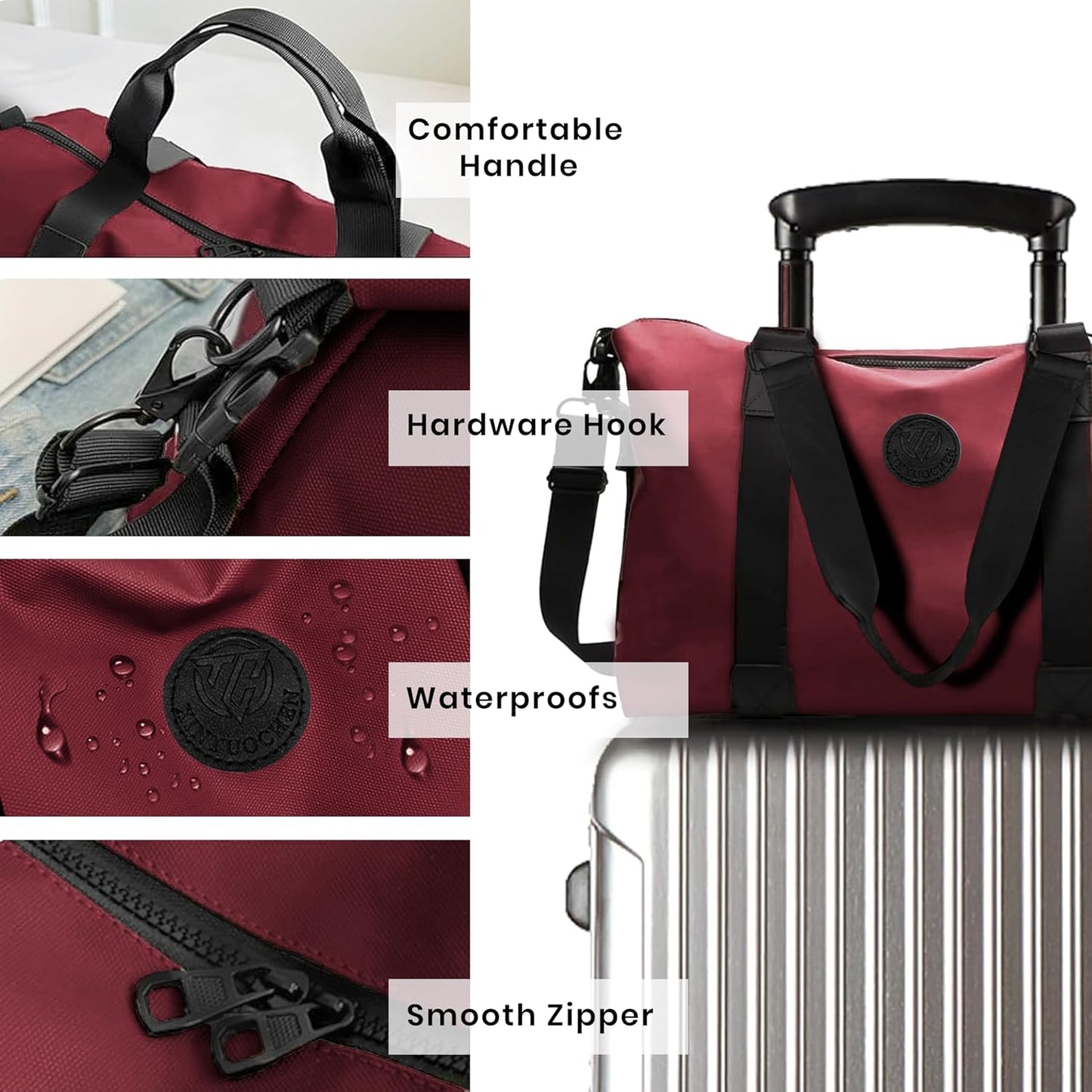 Storite Nylon 35 cm Women's Travel Duffle Bag with Wet Pocket, Trendy Weekender Shoulder Bag - Red Wine