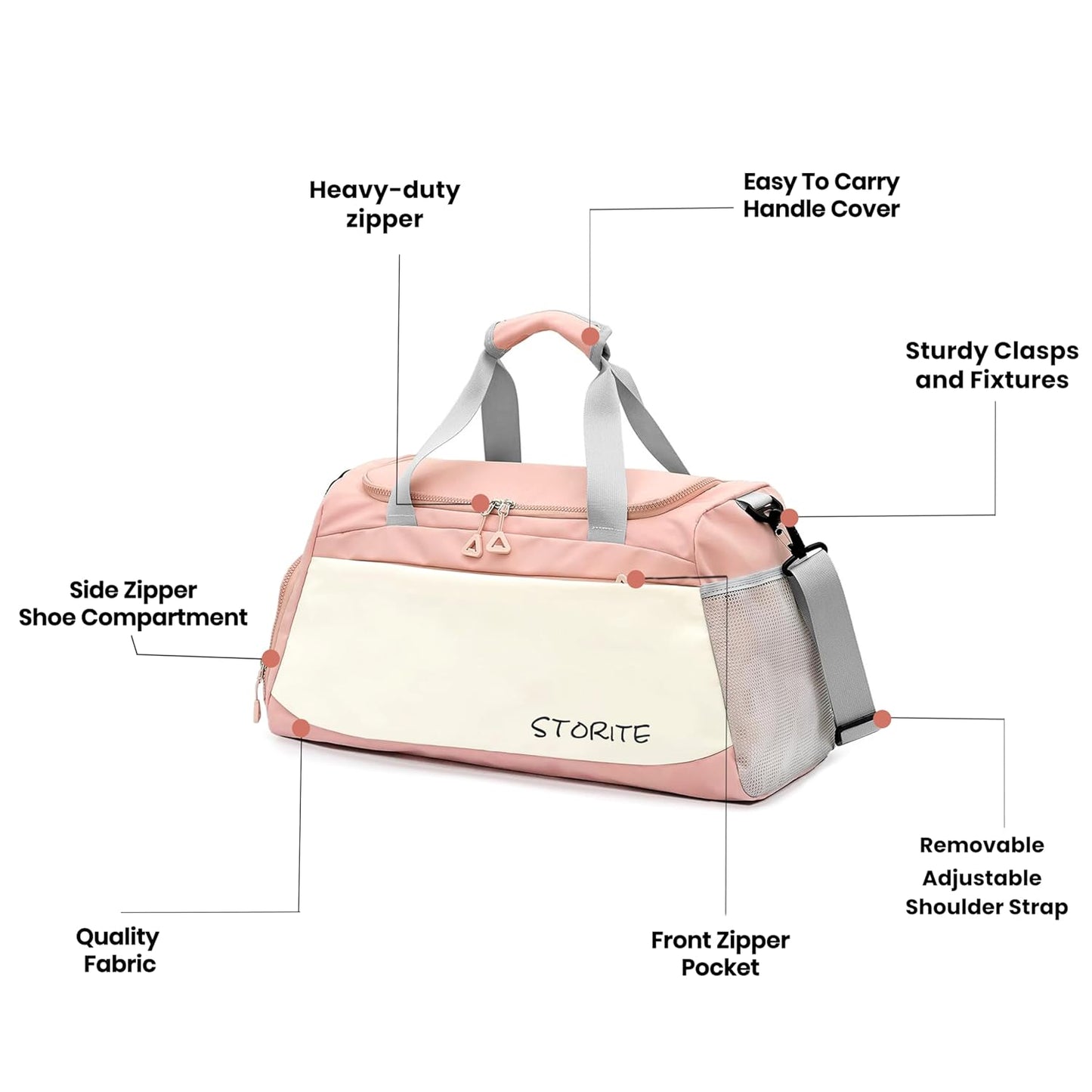 Storite Nylon 51CM Sports Duffle Bag for Women - Pink