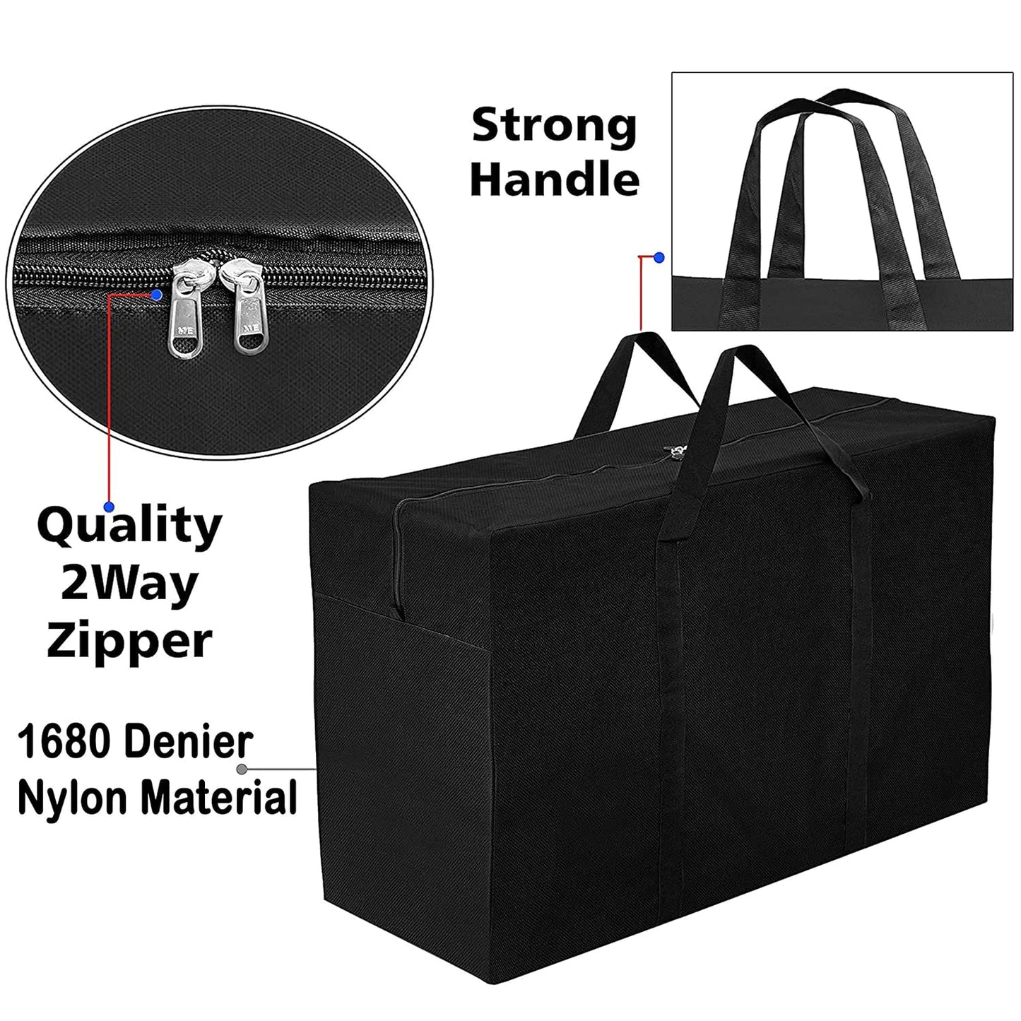 Storite 1680D Nylon Extra Large Storage Bag – Multi-Purpose Organizer with Zipper & Handles - Black
