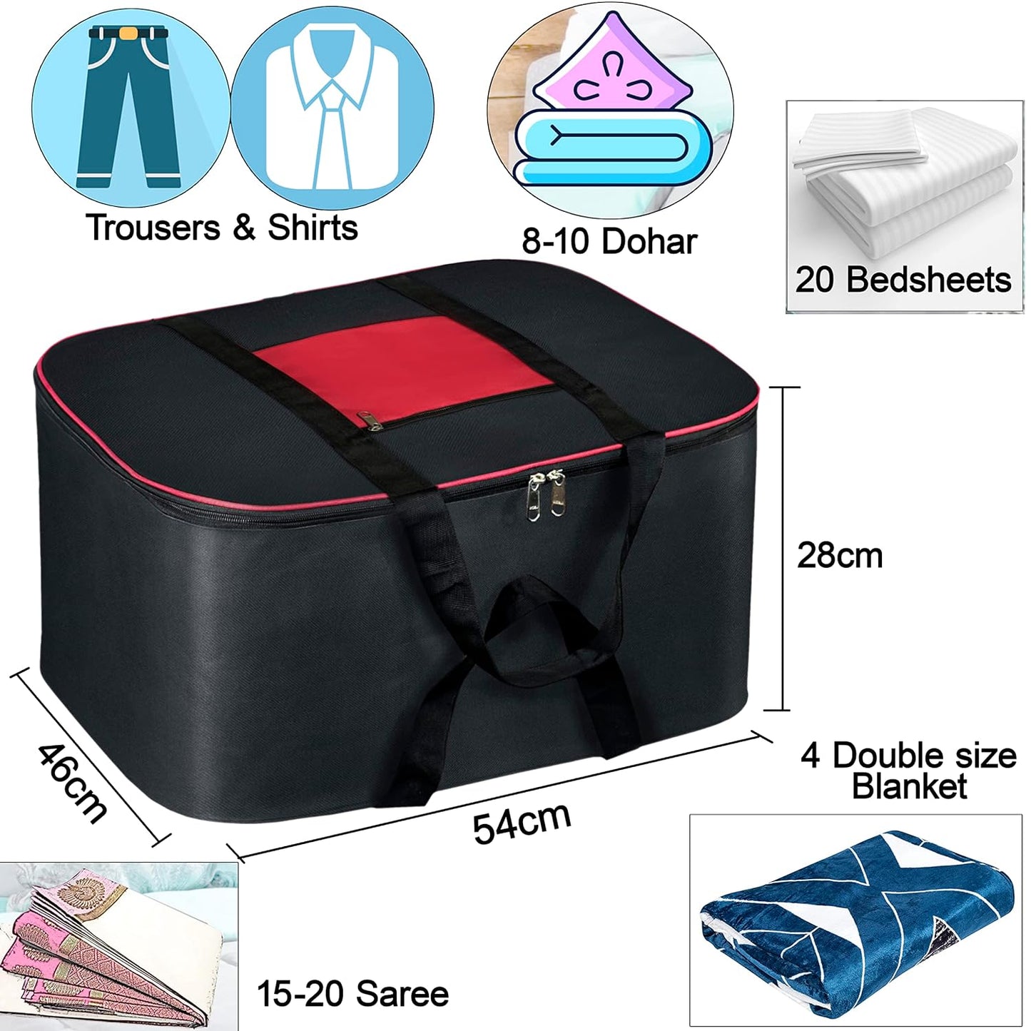 Storite Rectangular Nylon Underbed Storage Bags - Moisture-Proof, Large Size - Black