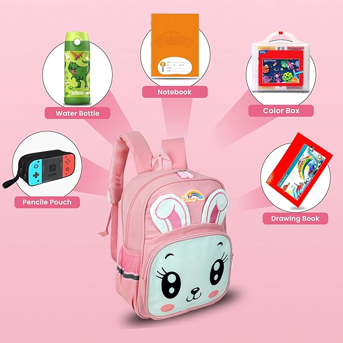Storite Kids' Pink Rabbit Backpack - Cute, Water-Resistant & Durable School Bag for Girls