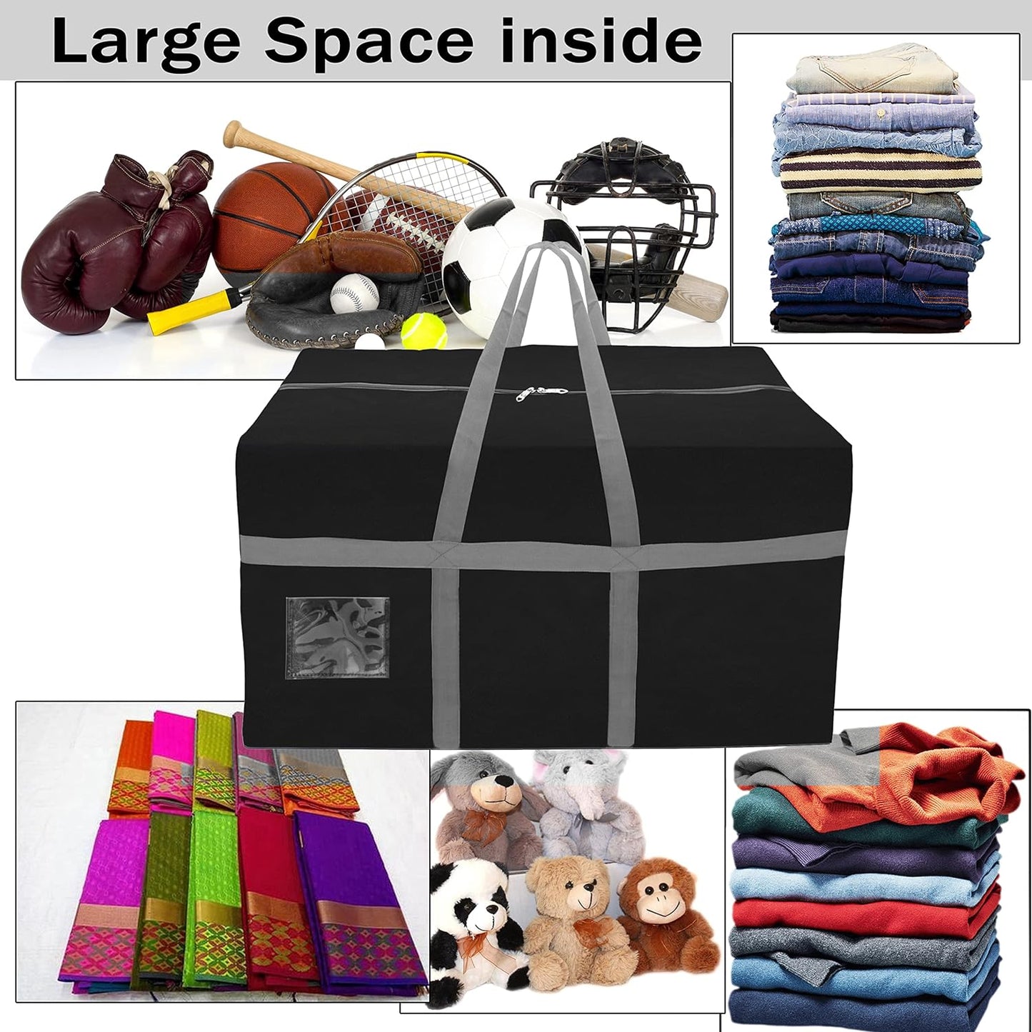 Storite 128L Extra Large Nylon Storage Bag with Handles – Black