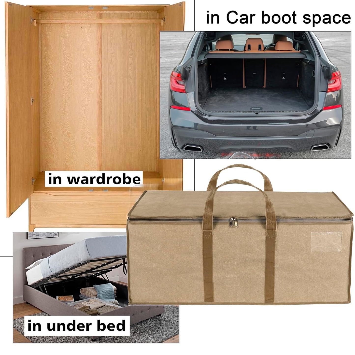 Storite Multi-Purpose Heavy Duty 90L Canvas Underbed Storage Bag - Moisture Proof, Jumbo Size for Toys, Blankets, Paper, and Clothes - Cream