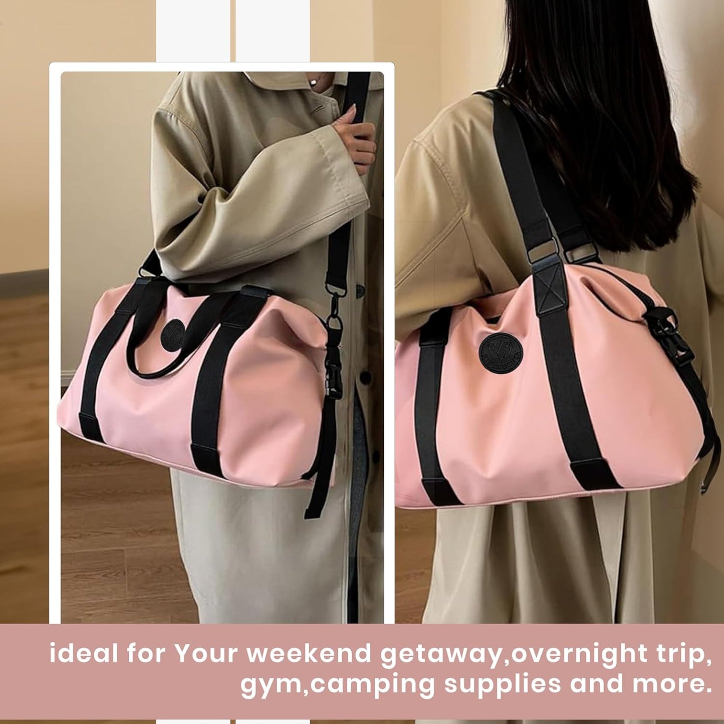 Storite 35cm Nylon Sports Duffle Bag for Women, Travel, Weekender, and Overnight Luggage with Wet Pocket - Pink