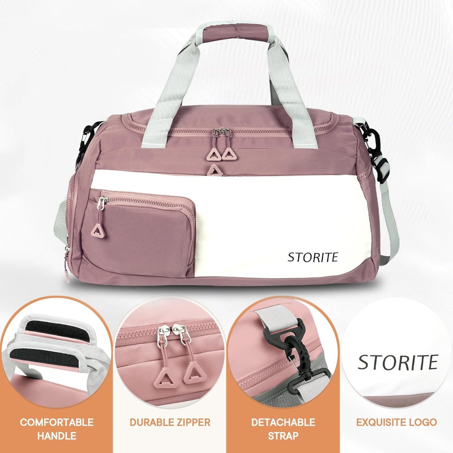 Storite 50 CM Nylon Travel Duffle Bag with Wet Pocket & Shoe Compartment for Women - Deep Pink