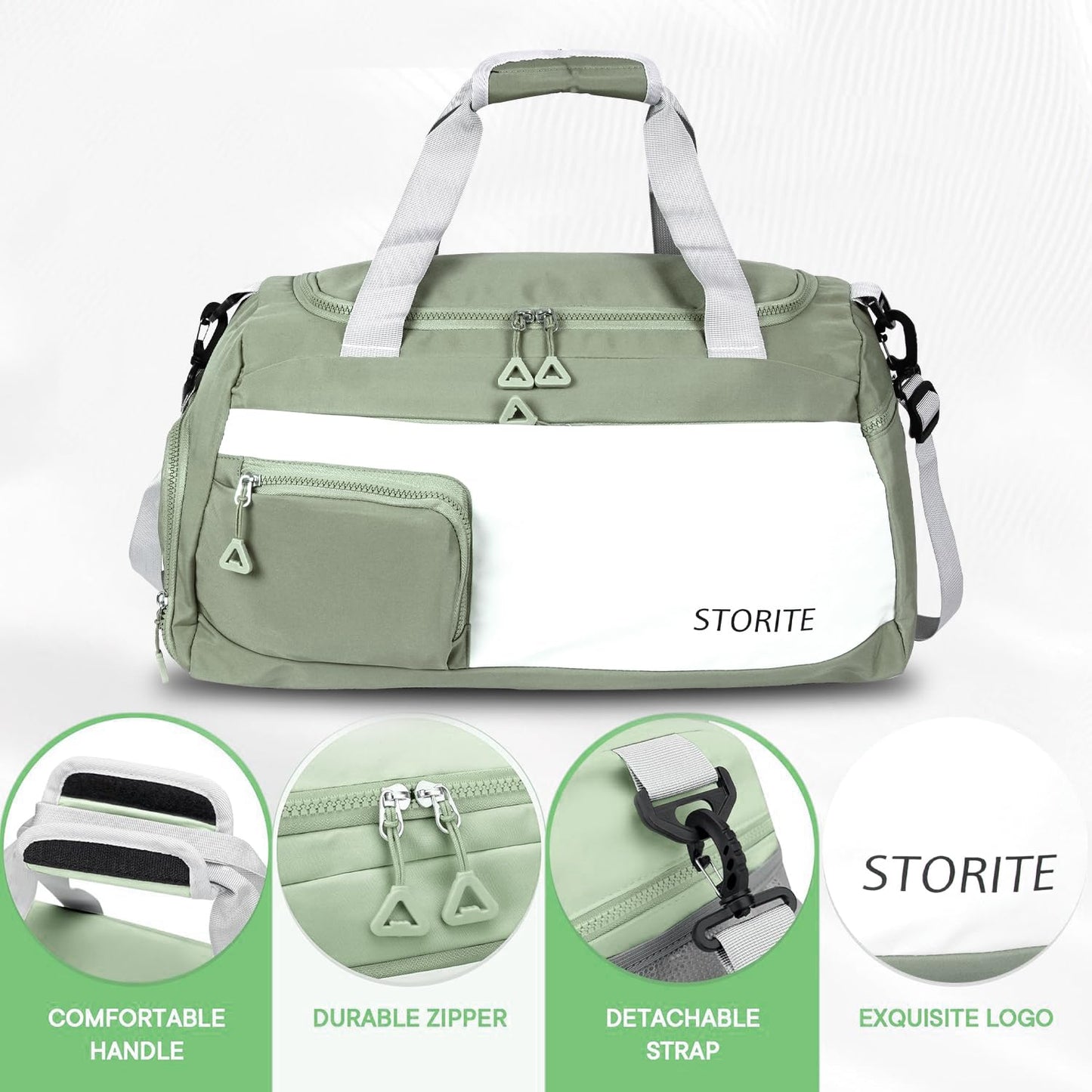 Storite 50 CM Nylon Travel Duffle Bag for Men & Women with Wet Pocket & Shoe Compartment - Green