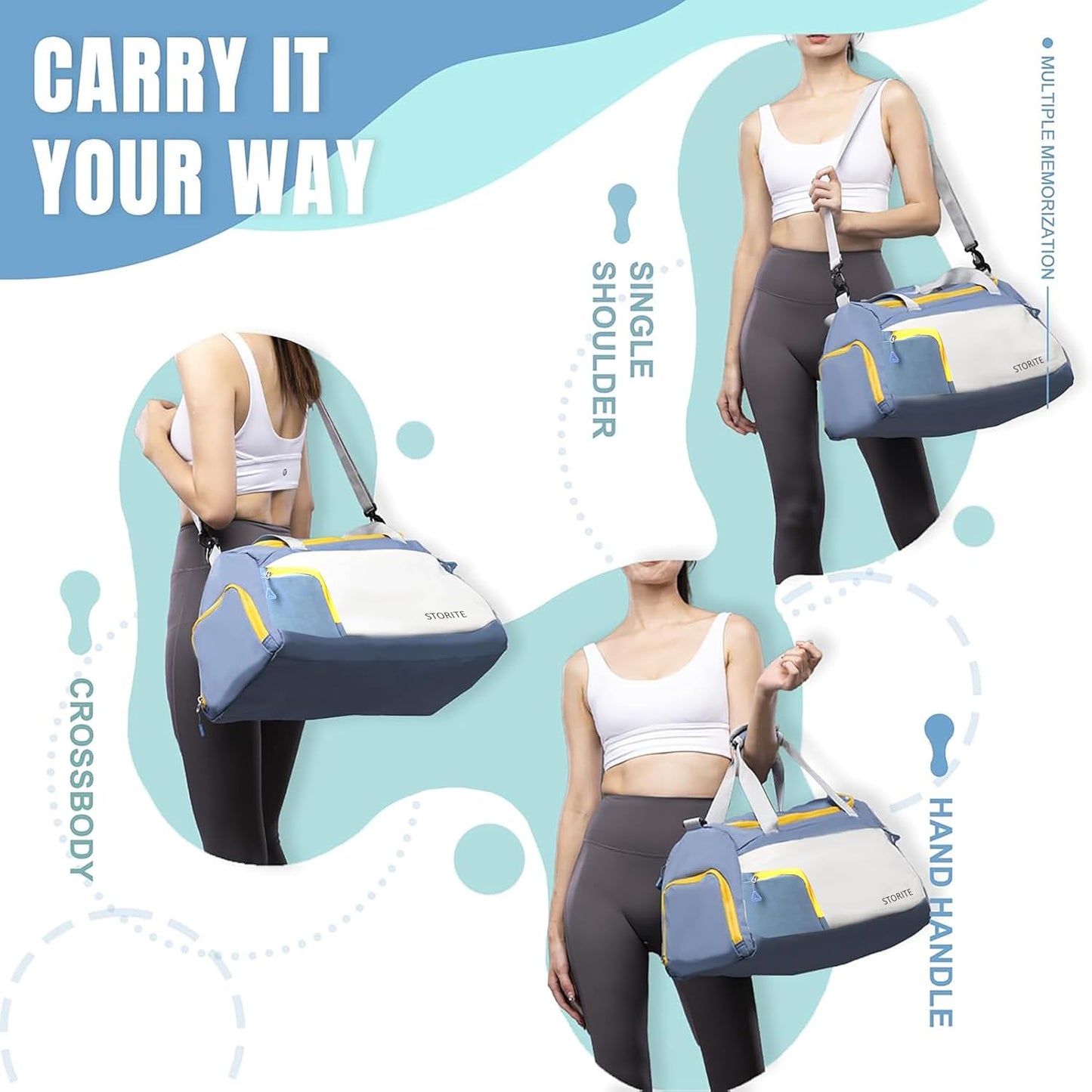 Storite 50 CM Nylon Travel Duffle Bag for Men & Women with Shoe Compartment & Wet Pocket - Blue