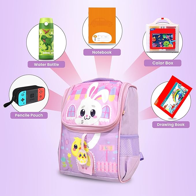 Storite Pink Rabbit Backpack for Girls - Durable & Stylish Kids' School Bag