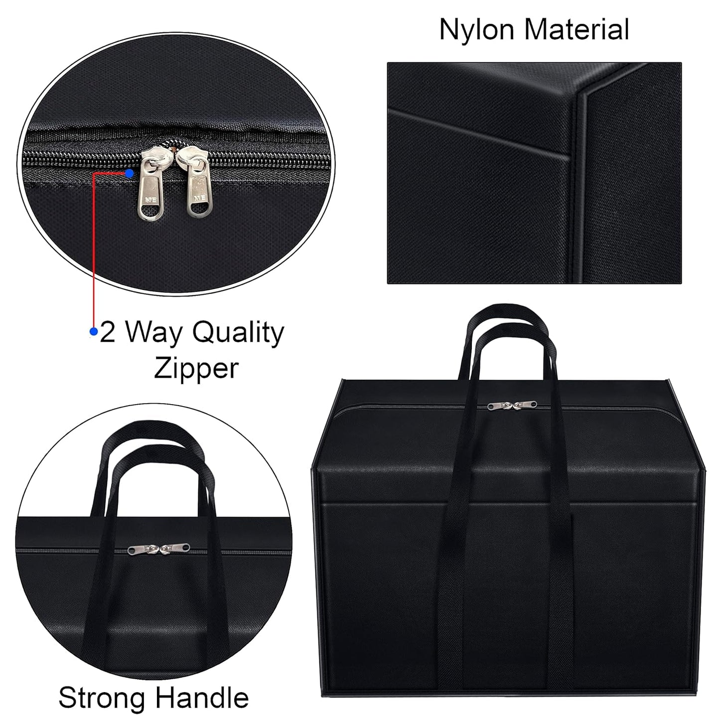 Storite 4 Pack 85L Moisture-Proof Nylon Underbed Storage Bags with Zipper & Handles - Ideal for Clothing, Toys, Stationery - Black