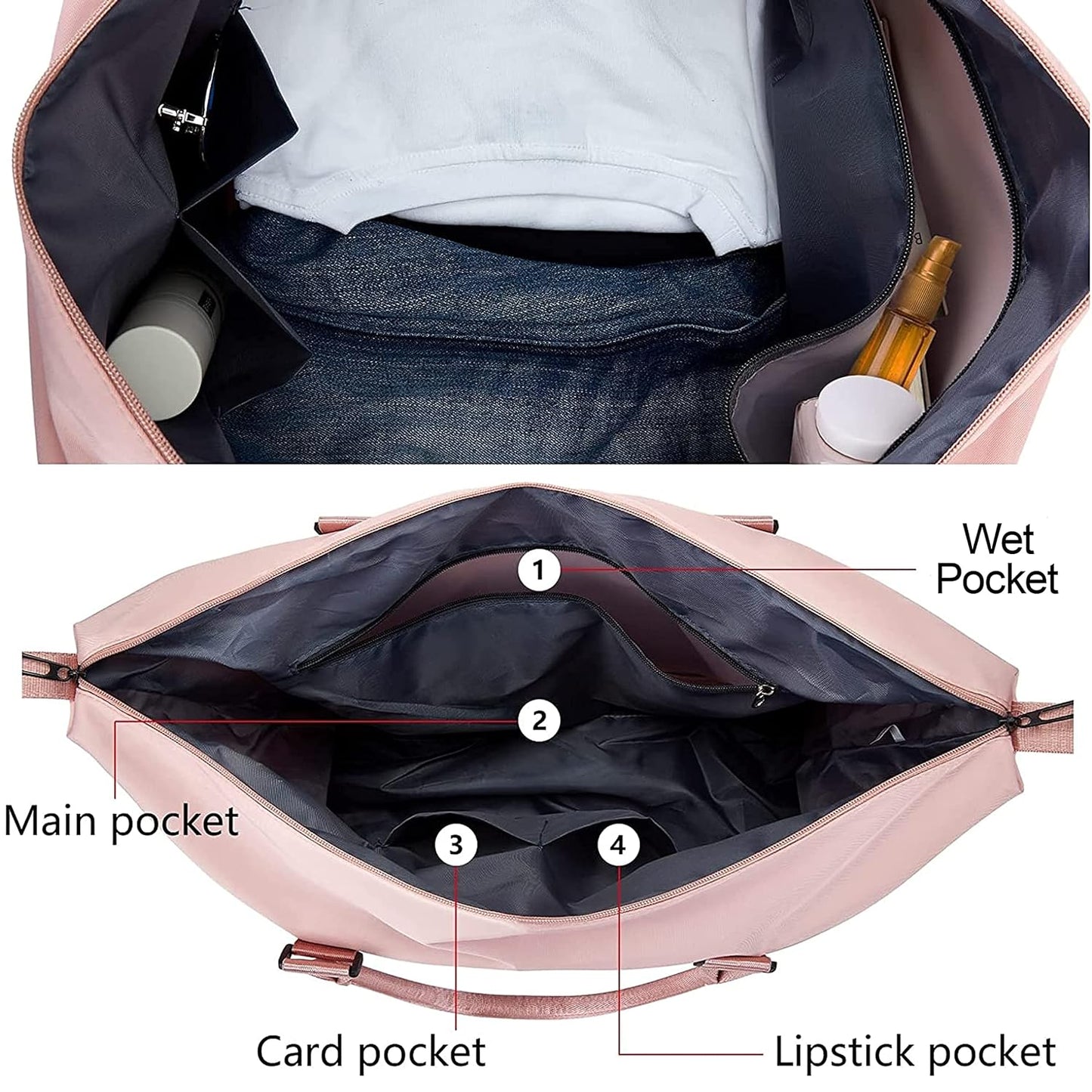 Storite 44cm Nylon Duffel Bag for Women - Waterproof Gym and Travel Tote with Wet Pocket - Pink