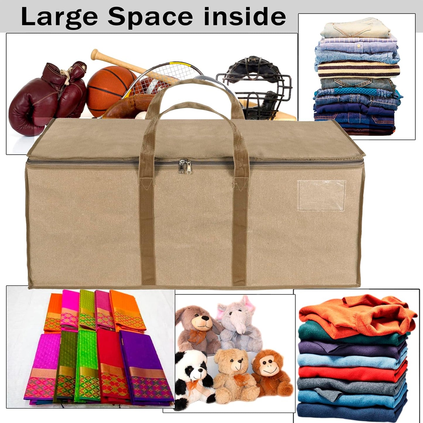 Storite Multi-Purpose Heavy Duty 90L Canvas Underbed Storage Bag - Moisture Proof, Jumbo Size for Toys, Blankets, Paper, and Clothes - Cream