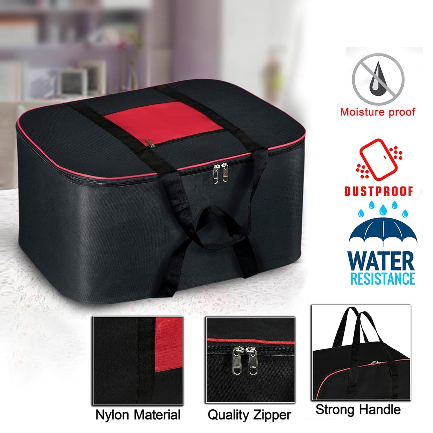 Storite 2 Pack Rectangular Nylon Underbed Storage Bags - Moisture-Proof, Large Size - Black