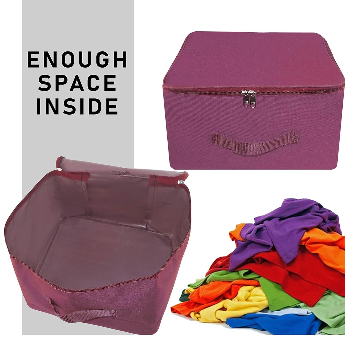 Storite 2 Pack Nylon Underbed Wardrobe Storage Bags - Moisture-Proof Cloth Organizer with Zipper & Handle - Magenta