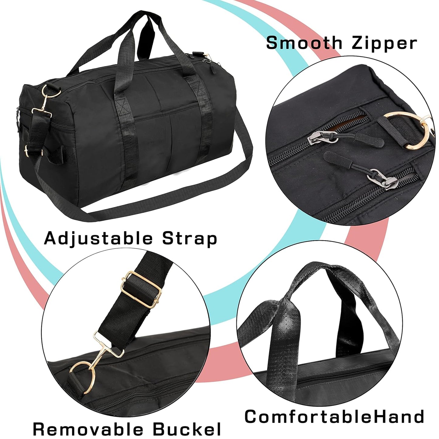 Storite 46 cm Foldable Travel Duffel Bag with Shoe & Wet Compartment - Black