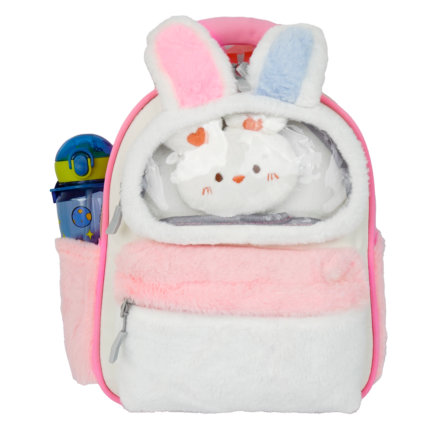 Storite Plush Bunny Ears Kids Backpack – Soft & Cute School Bag for Kindergarten & Preschool – White & Pink