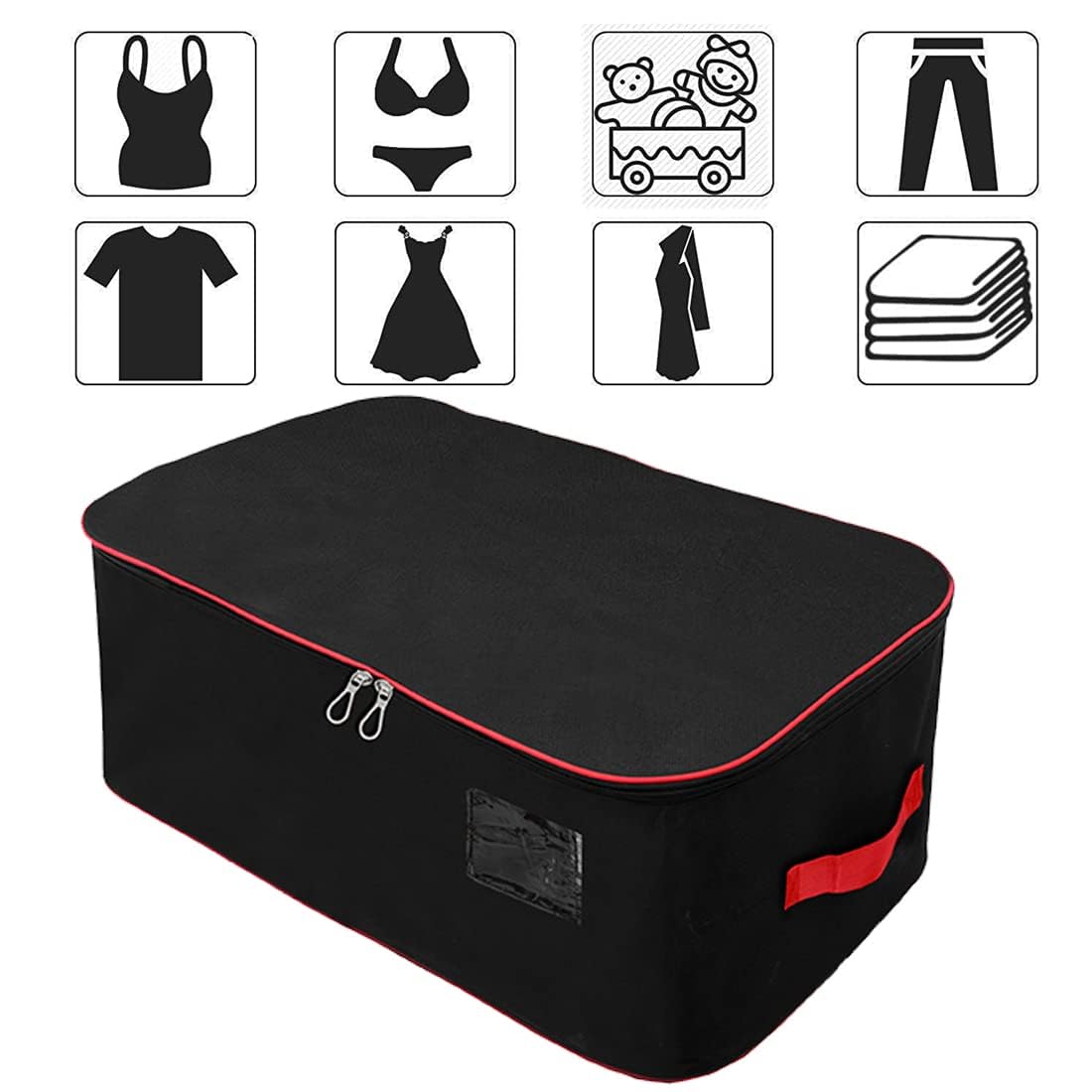 Storite Nylon Extra Large Size 129 L Multipurpose Heavy Duty Moisture Proof Storage Bag for Clothes/Toys/Stationery/Blankets/Paper Rectangular(Red-Black, 78x46x36 cm)