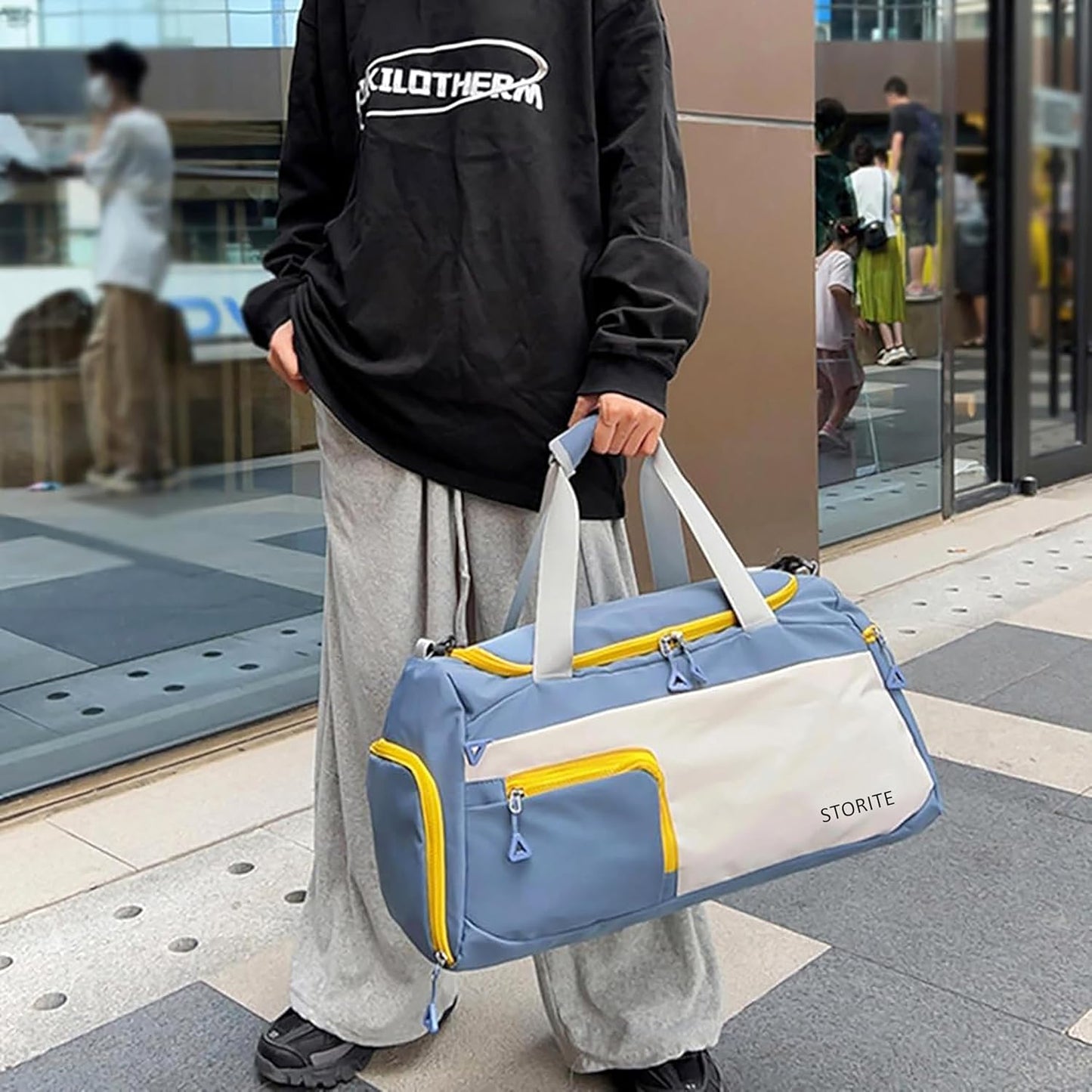 Storite 50 CM Nylon Travel Duffle Bag for Men & Women with Shoe Compartment & Wet Pocket - Blue