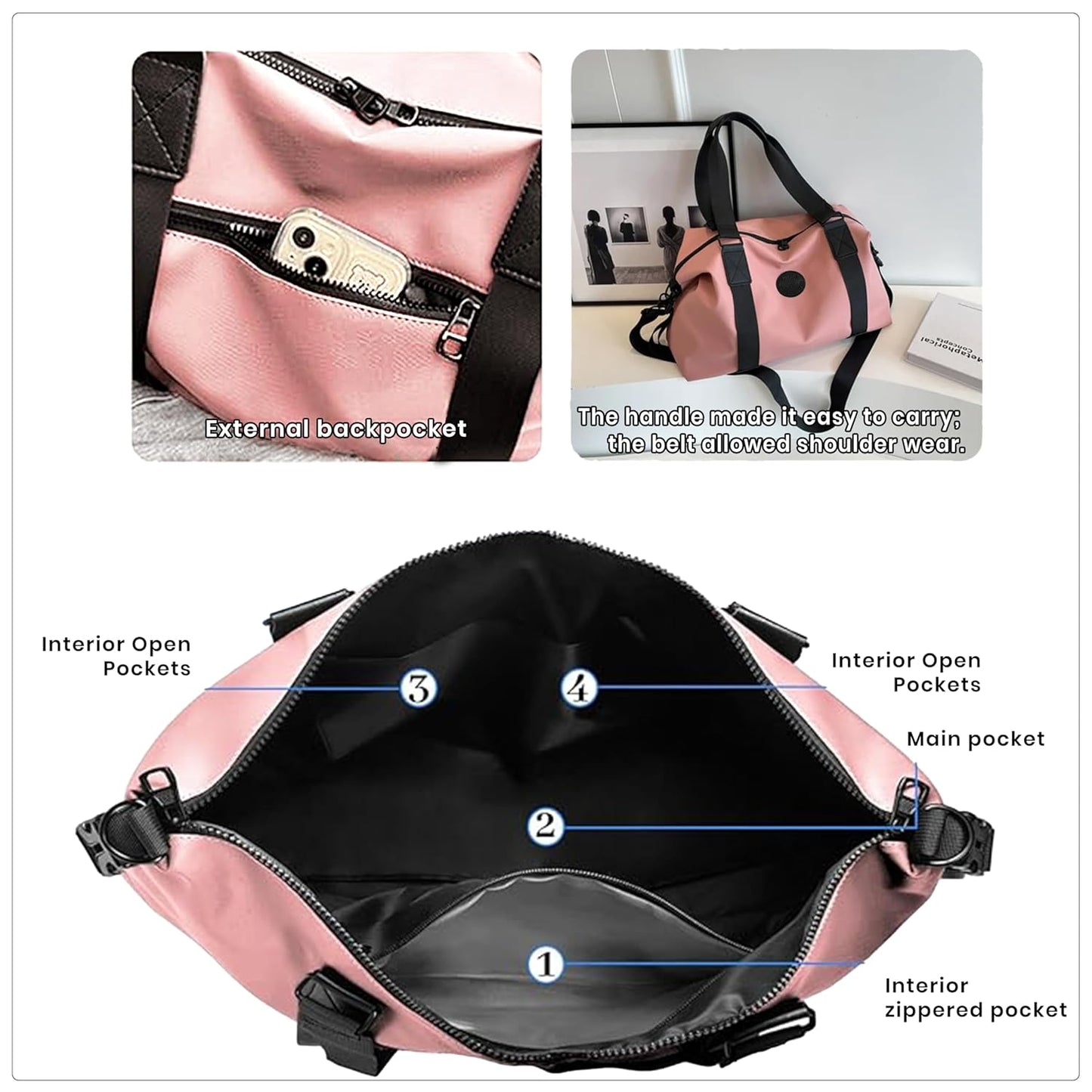 Storite 35cm Nylon Sports Duffle Bag for Women, Travel, Weekender, and Overnight Luggage with Wet Pocket - Pink
