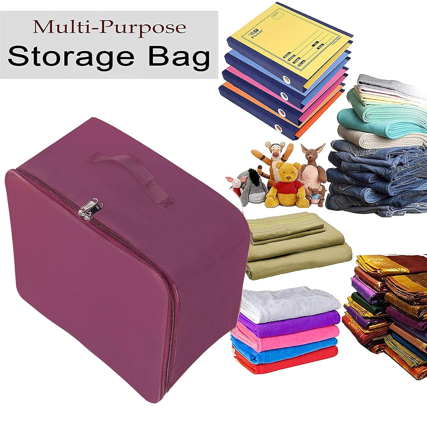 Storite 2 Pack Nylon Underbed Wardrobe Storage Bags - Moisture-Proof Cloth Organizer with Zipper & Handle - Magenta