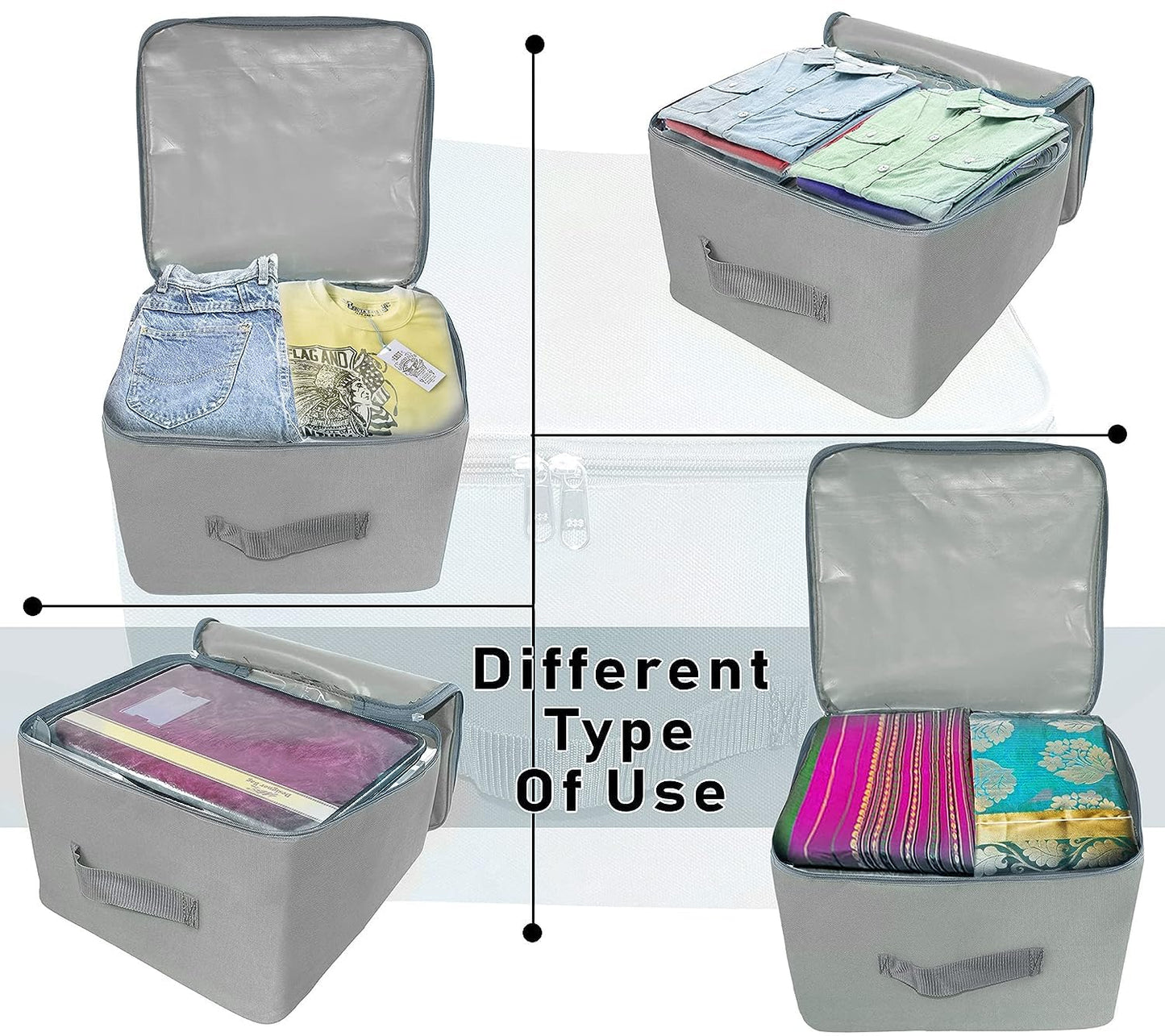 Storite 2 Pack Nylon Wardrobe Underbed Moisture-Proof Cloth Storage Bags with Zipper & Handle - Grey