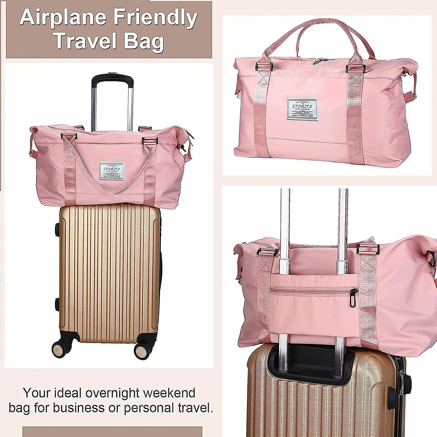 Storite 44cm Nylon Duffel Bag for Women - Waterproof Gym and Travel Tote with Wet Pocket - Pink