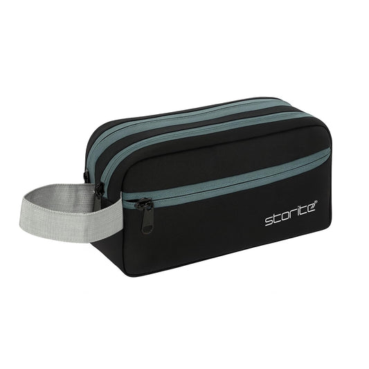 Storite Polyester Multi-Pocket Toiletry Bag for Men & Women, Travel Pouch for Toiletries Shaving Kit & Cosmetics, Water Resistance Pouch, Organizer Travel Pouch for Make Up - Black (23 x 9 x 13 Cm)