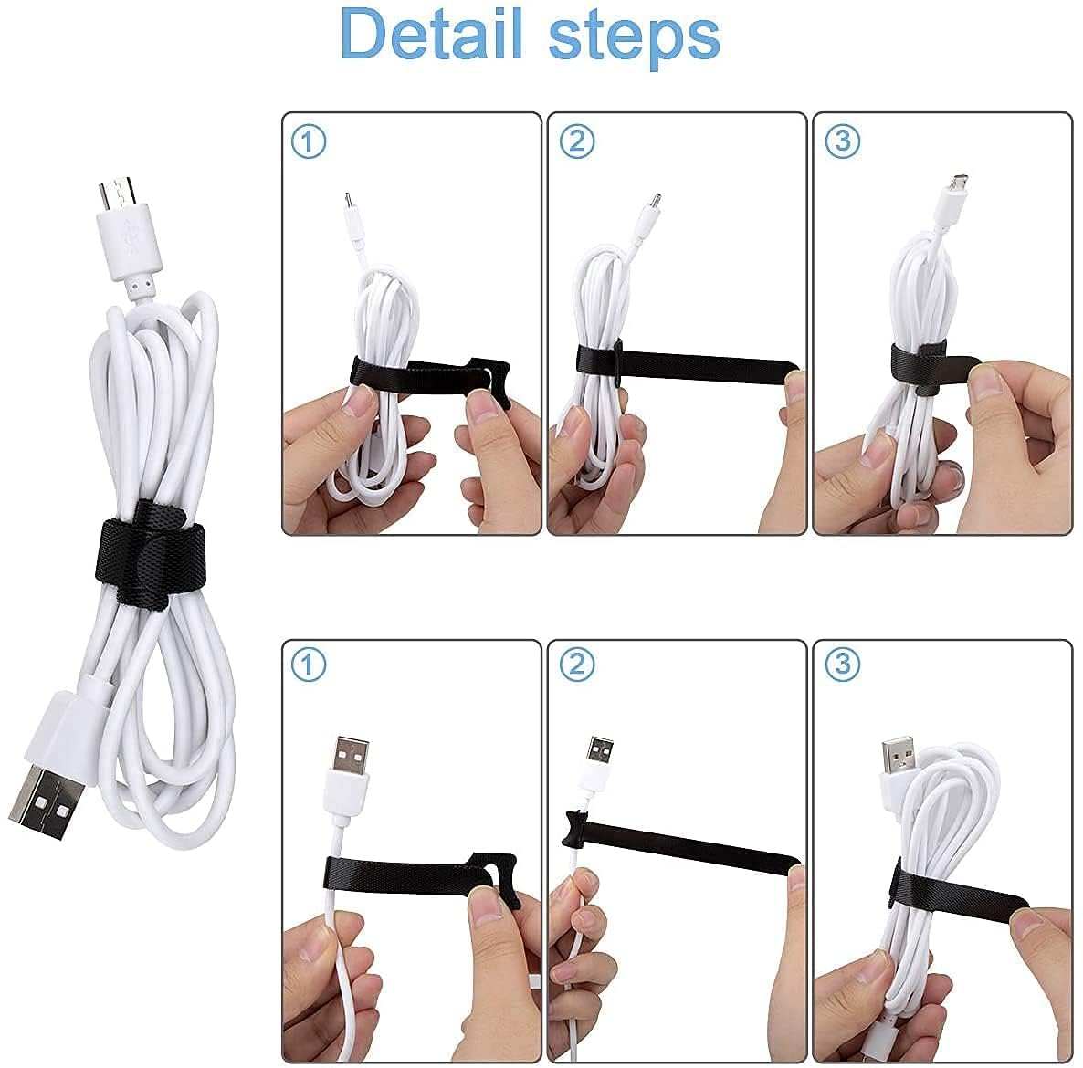 Storite 100 Piece Cable Organizer Hook & Loop Tape-Wire/Cord Holder Management Strap-Reusable Hook & Loop Ties for PC, TV, Desk, WFH Accessories (6 inch,Black)
