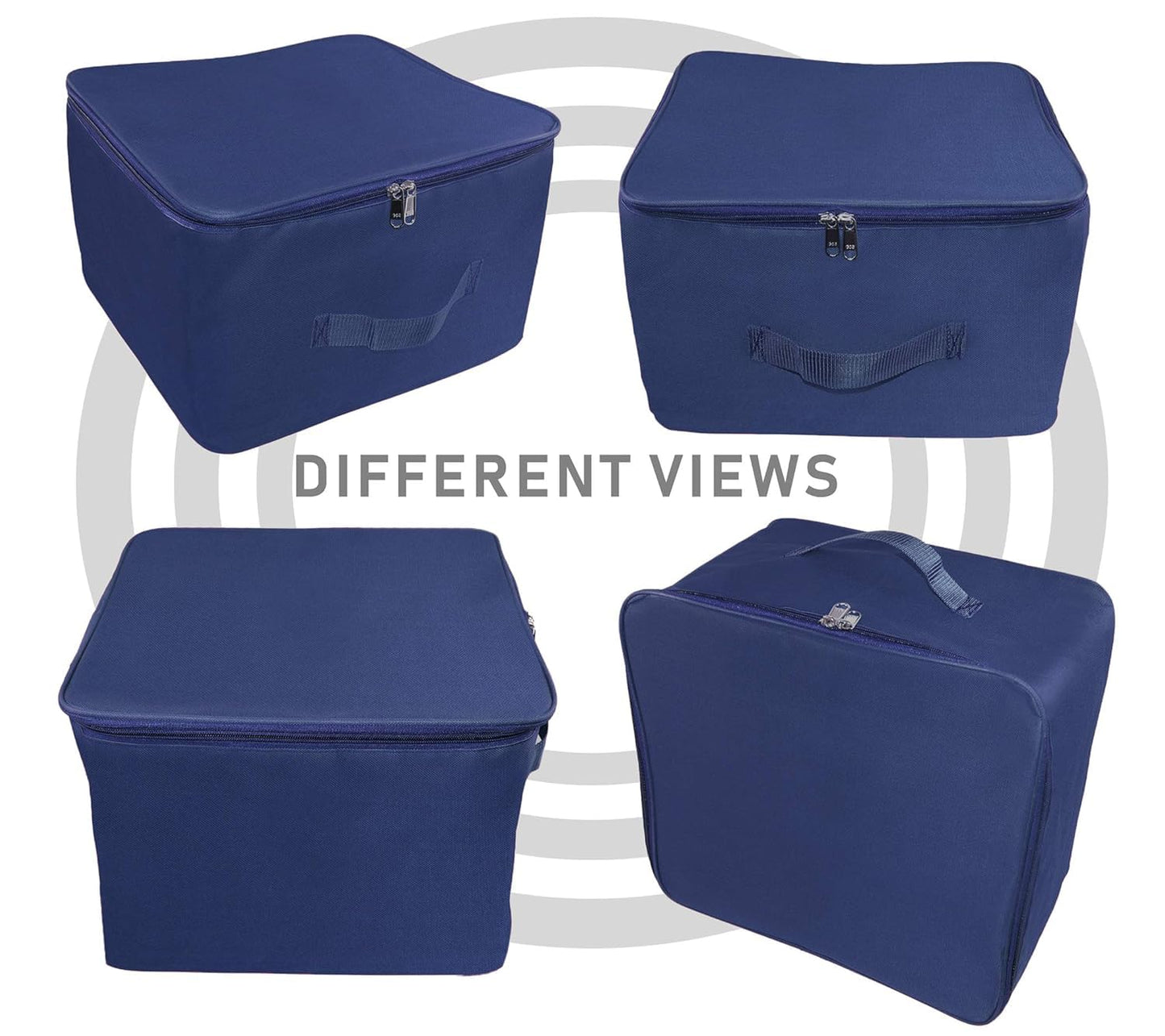 Storite 2 Pack Nylon Wardrobe Bag Underbed Moisture Proof Cloth Storage Organizer, Storage box for Clothes Saree Bags with Zippered Closure & Handle (Blue, 38x35.5x25.4 cm)