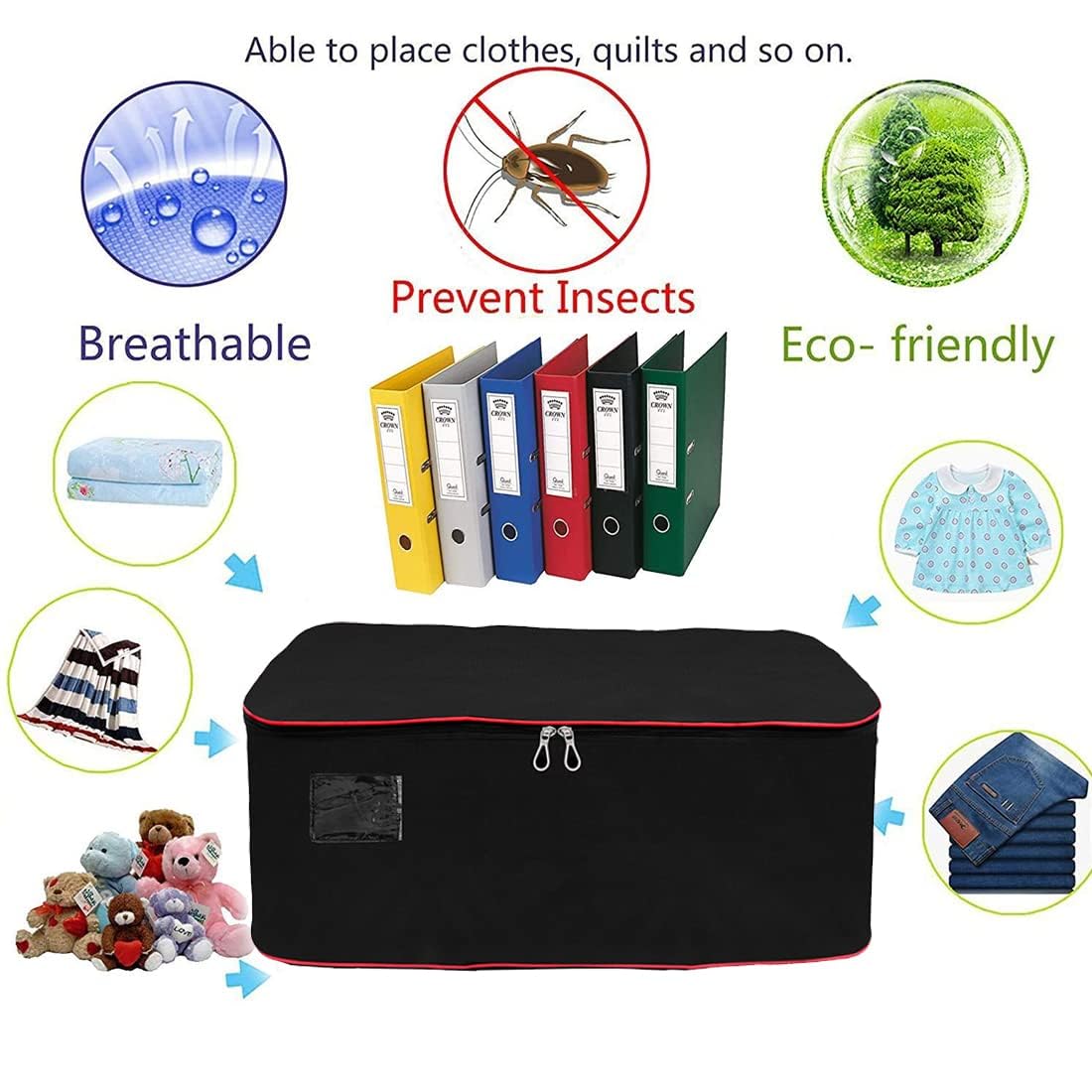 Storite Nylon Extra Large Size 129 L Multipurpose Heavy Duty Moisture Proof Storage Bag for Clothes/Toys/Stationery/Blankets/Paper Rectangular(Red-Black, 78x46x36 cm)
